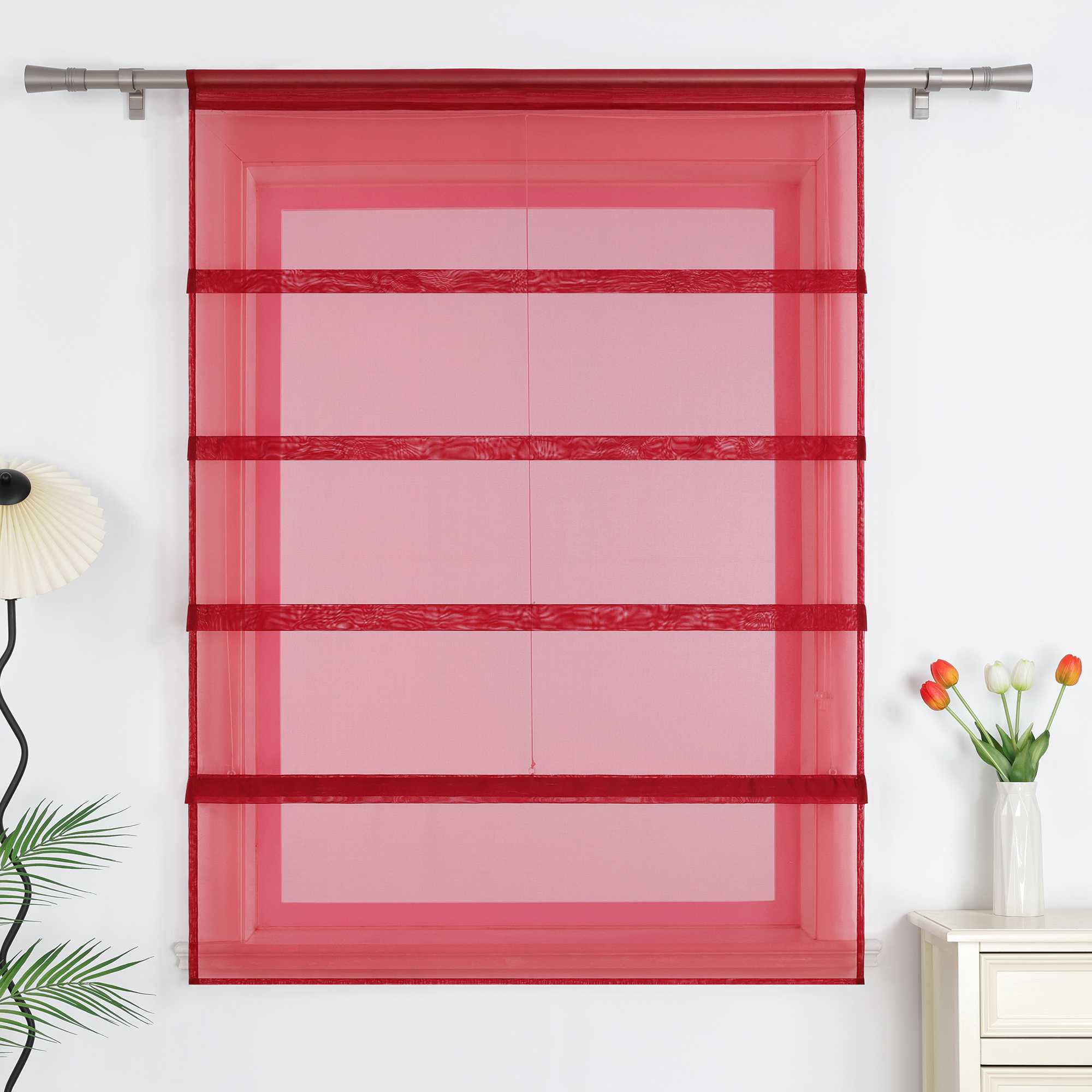 Raffrollo Voile Raffgardinen durch Tunnelzug Bändchenrollo Küche Gardinen Transparent Uni 1 Stück