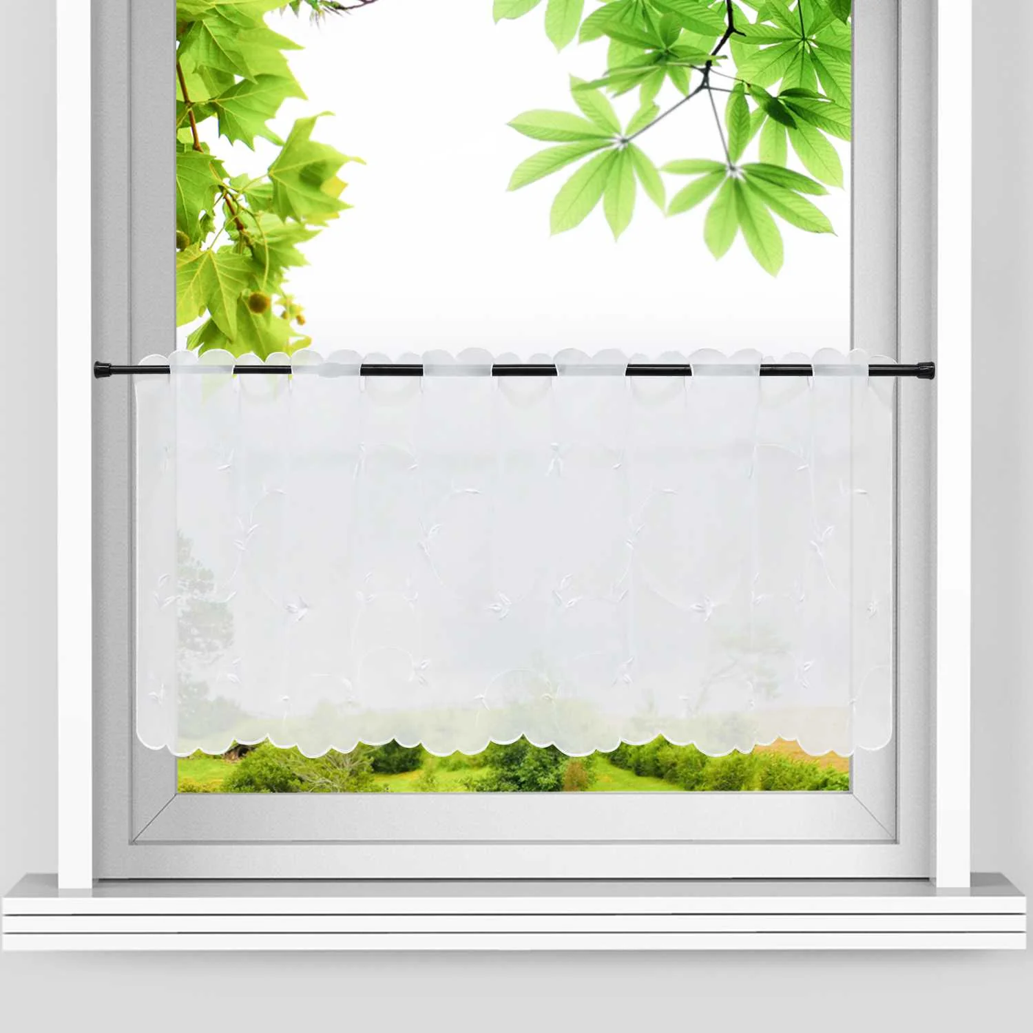 Scheibengardinen Voile Bistrogardinen mit Blattstickerei Transparent Bestickte Küche Kurzstores