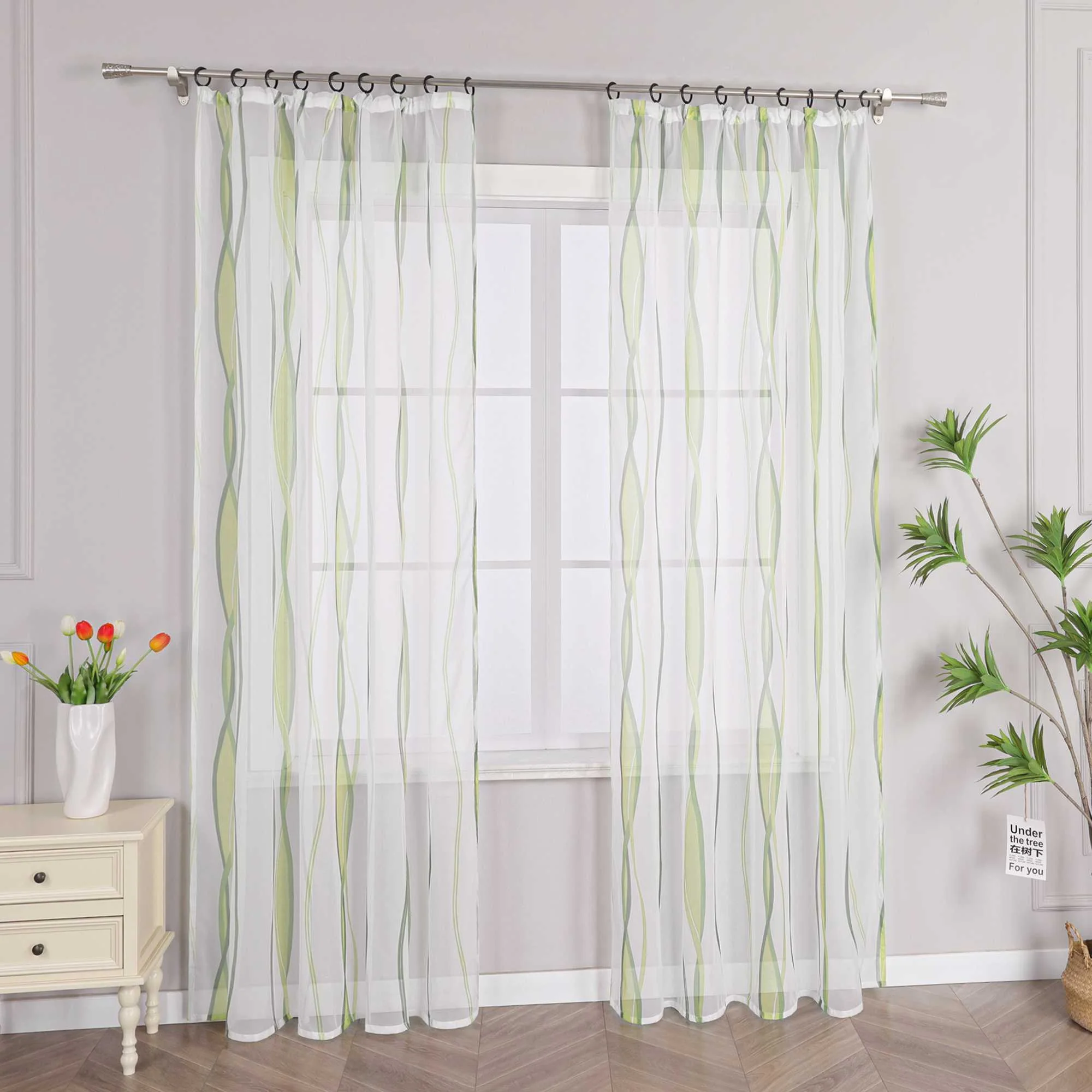 Vorhang Kräuselband aus Polyester mit bunten Wellenmustern tranparent 1 stück