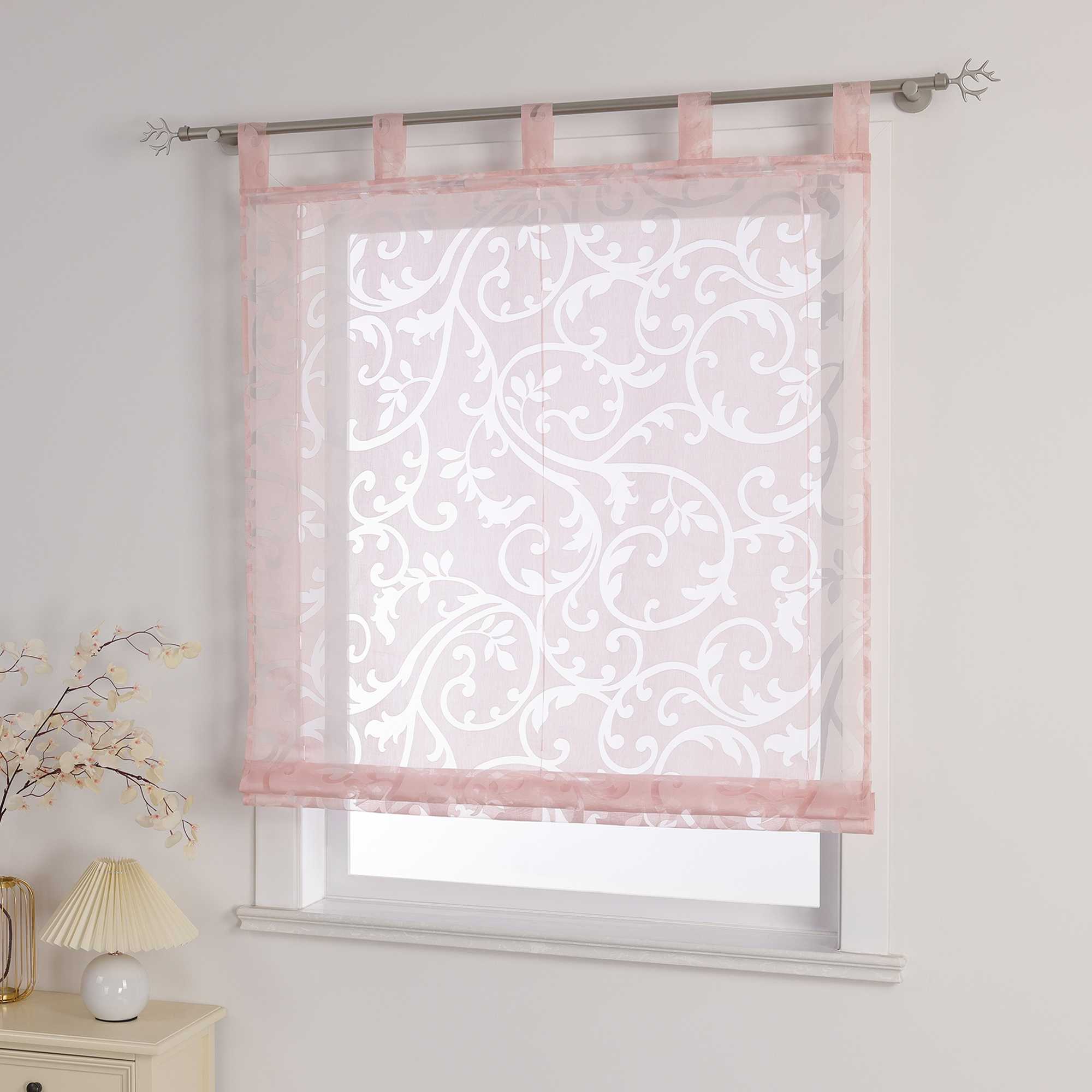 Transparente Schlaufengardine mit Blumenmuster Café Fenstergardine Raffrollos 1 Stück