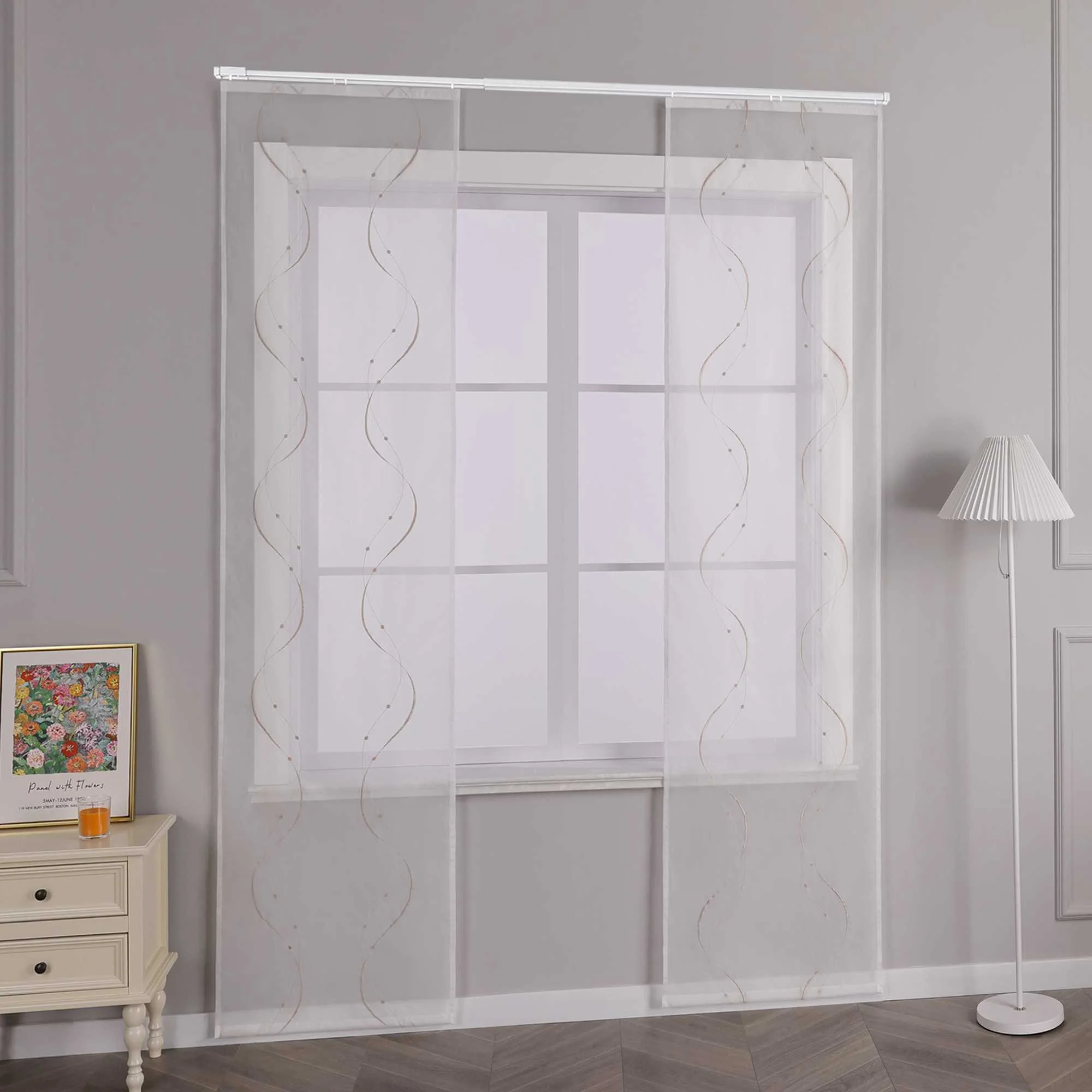 Schiebegardine Klettbandschal aus Polyester mit Wellenmuster transparent durch Klettband 2 stücke