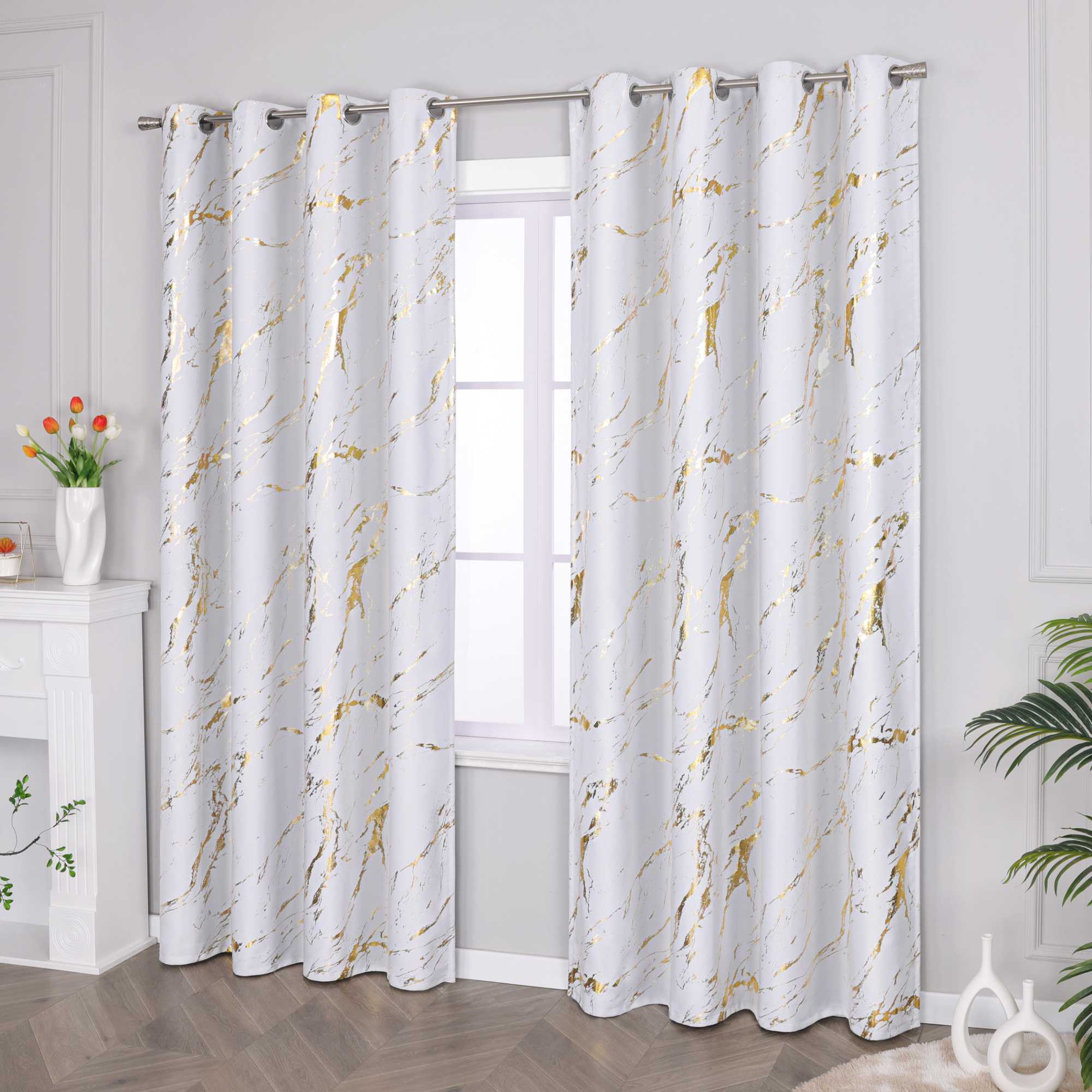 Verdunkelungsvorhang mit Marmor-Optik luxuriöser Fensterschal Wohnzimmer 1 Stück