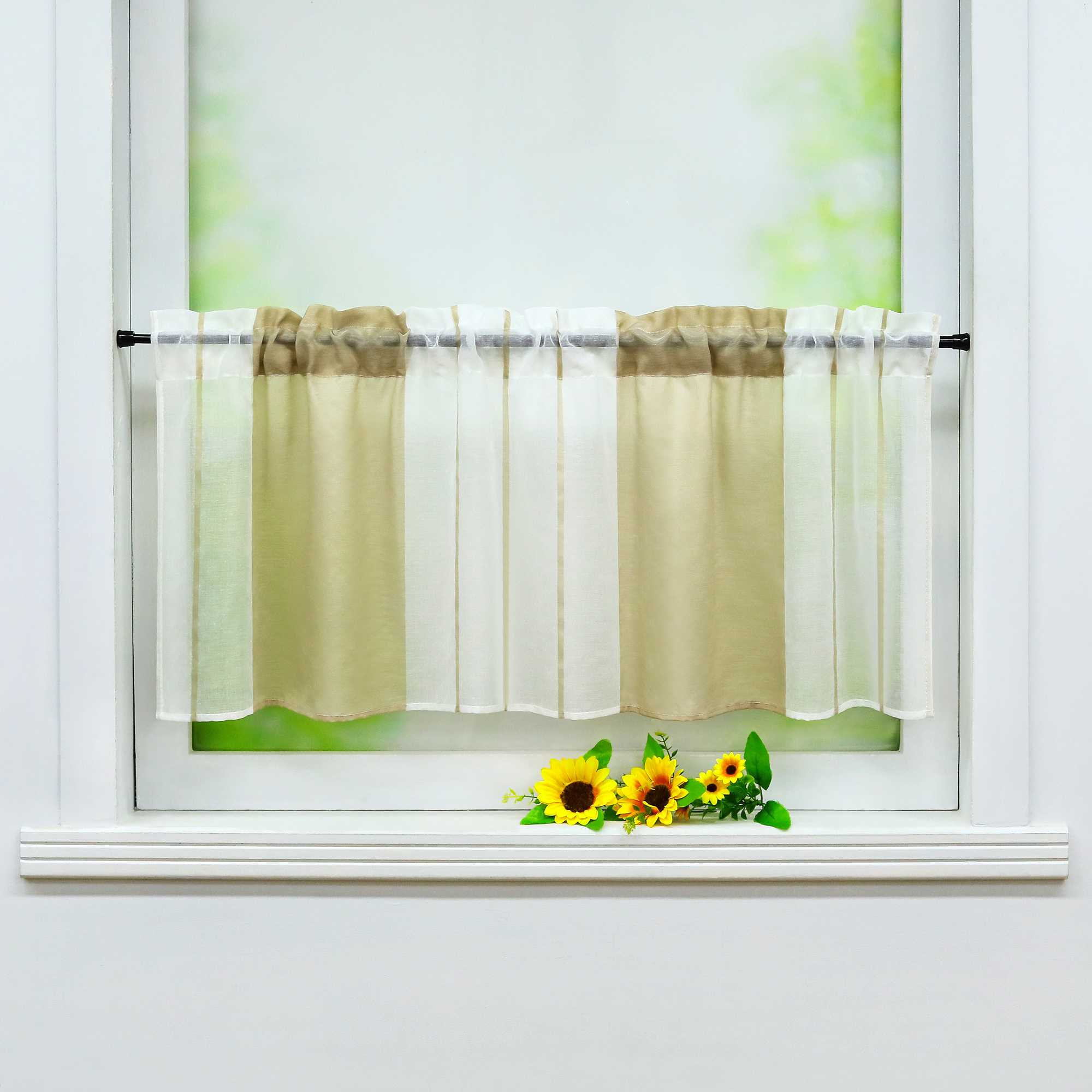Scheibengardine durch Stangendurchzug zusammenziehbar weiße Streifenmuster halbtransparent 1 Stück