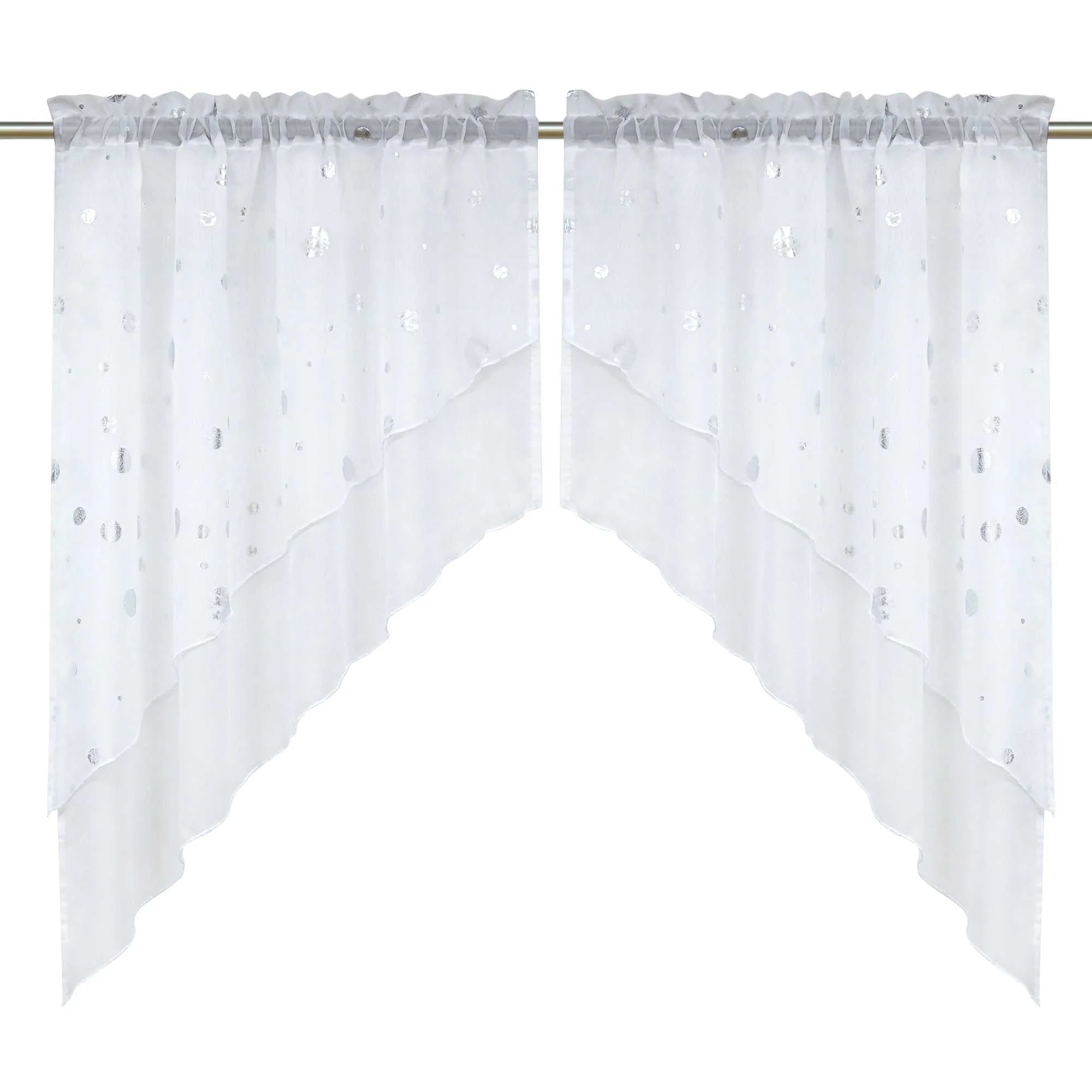 Scheibengardine 2-Teilige Doppelschichtige Küchengardinen Voile Bogen Kurzstores mit Glänz Kreise Tunnelzug