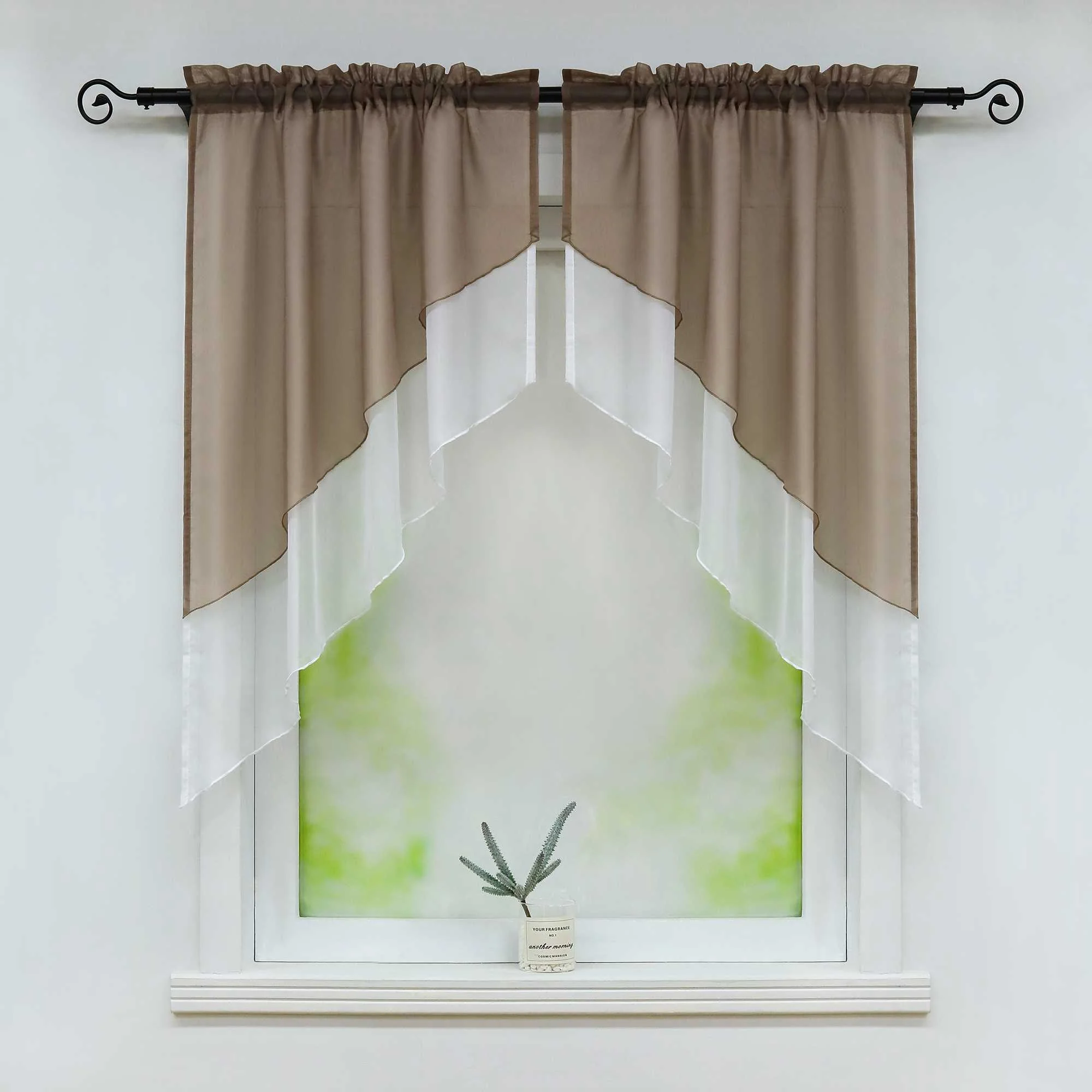 Delien Zweifarbige Fensterdekoration vloants Kurz Gardine 2er-Pack