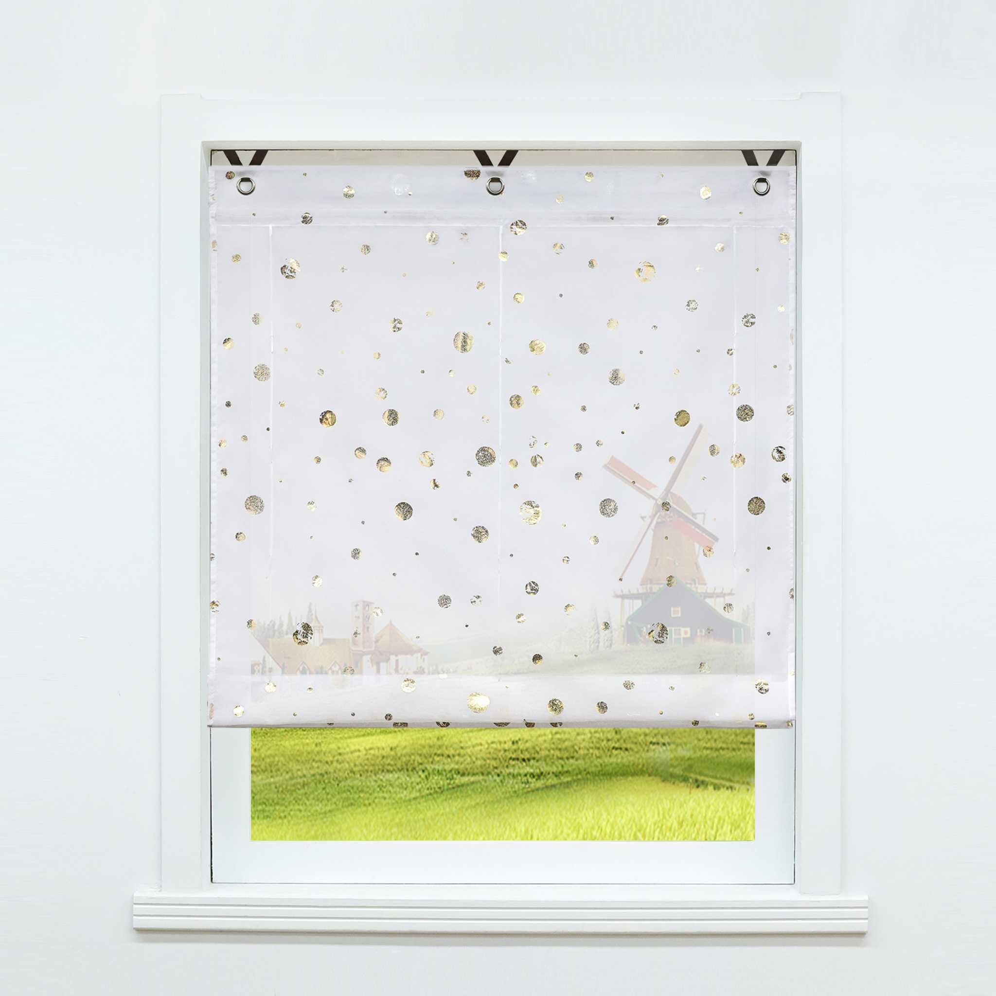 Rollos ohne Bohren Raffgardinen mit V-Haken Ösenrollo Voile Gardinen Transparent Vorhänge Modern Weiß 1 Stück