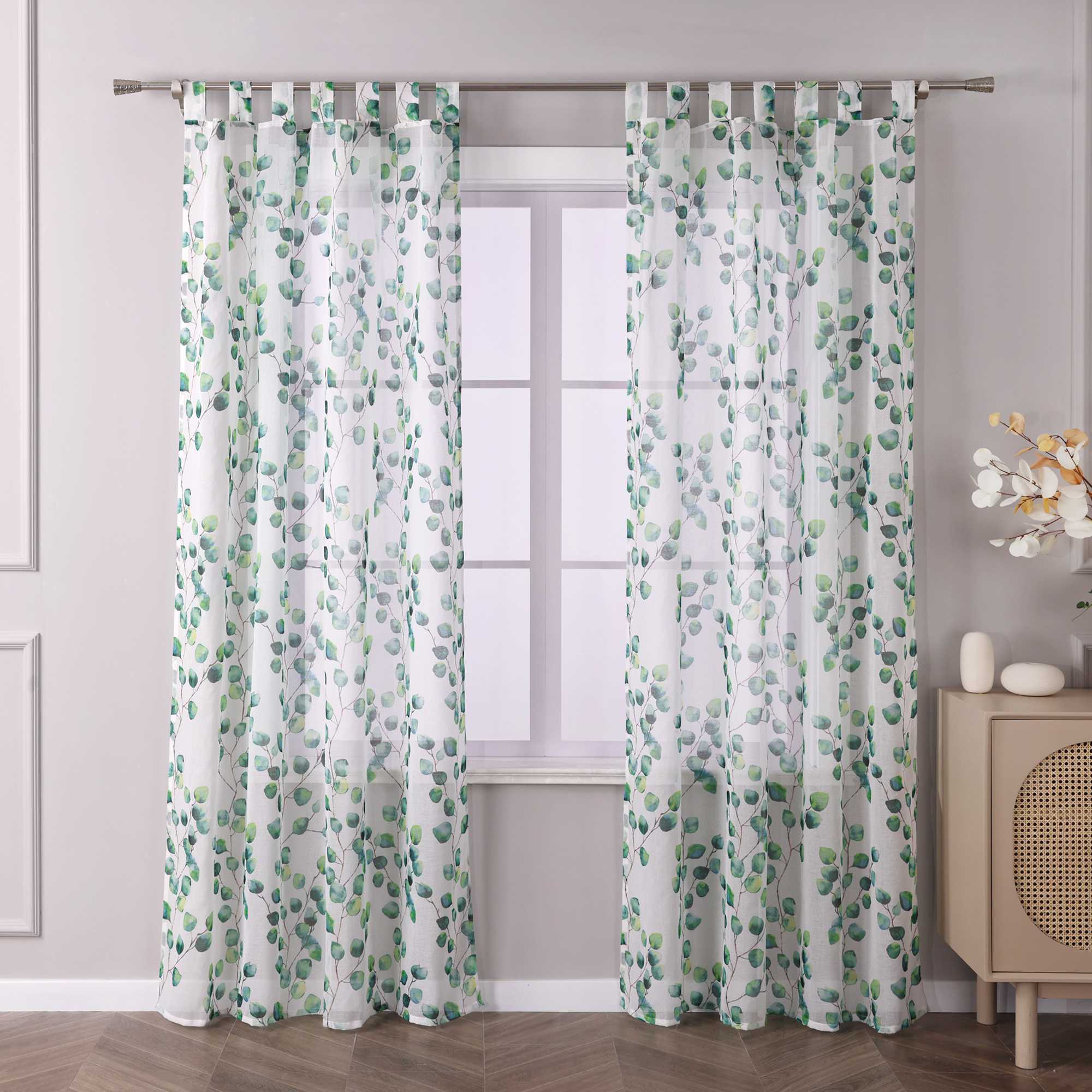 Voile-Vorhang Schlaufenschal Transparente Luftig Blätterdruck 1 Stück