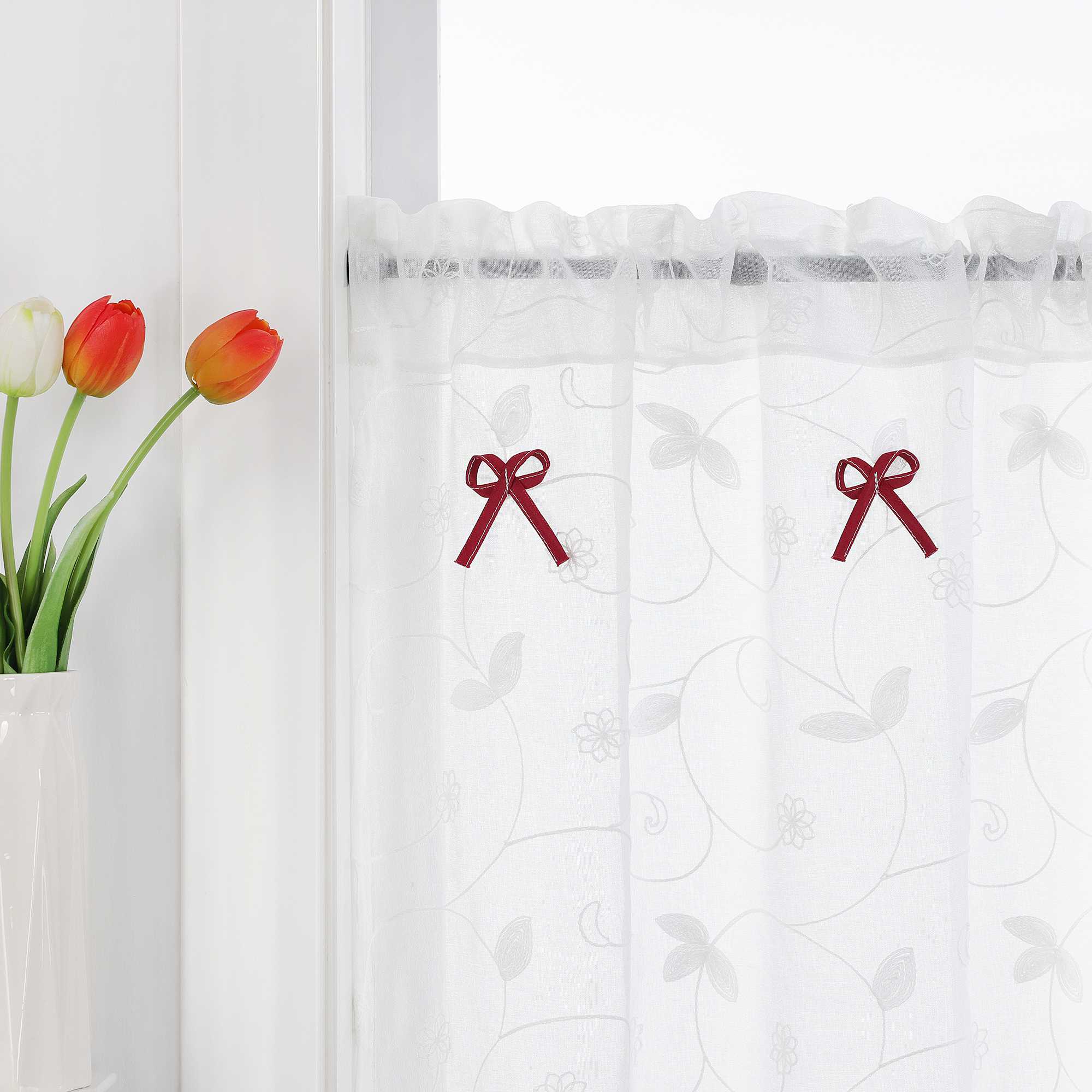 Delien Transparente Scheibengardine mit Schleifen & transparentem Blattmuster