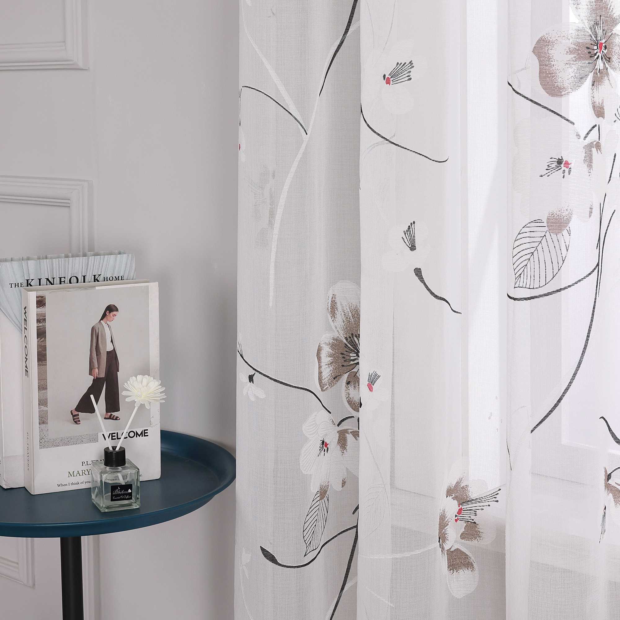 Transparent Vorang mit floramuster Kirschblüte Ösenschal 1 Stück