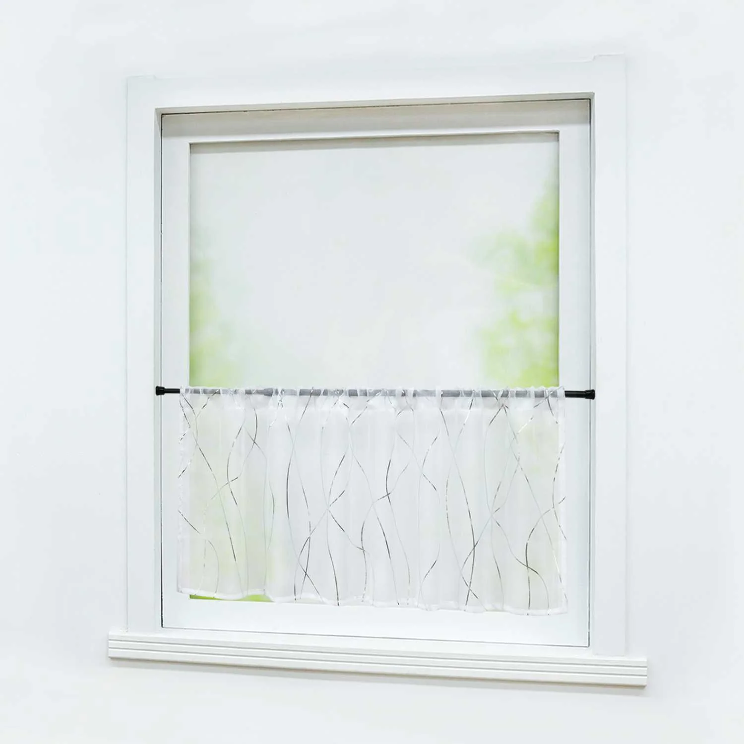 Scheibengardinen durch Tunnelzug Modern Bistrogardine Küchengardinen Landhausstil Kurzstores Wellenstreifen Transparent