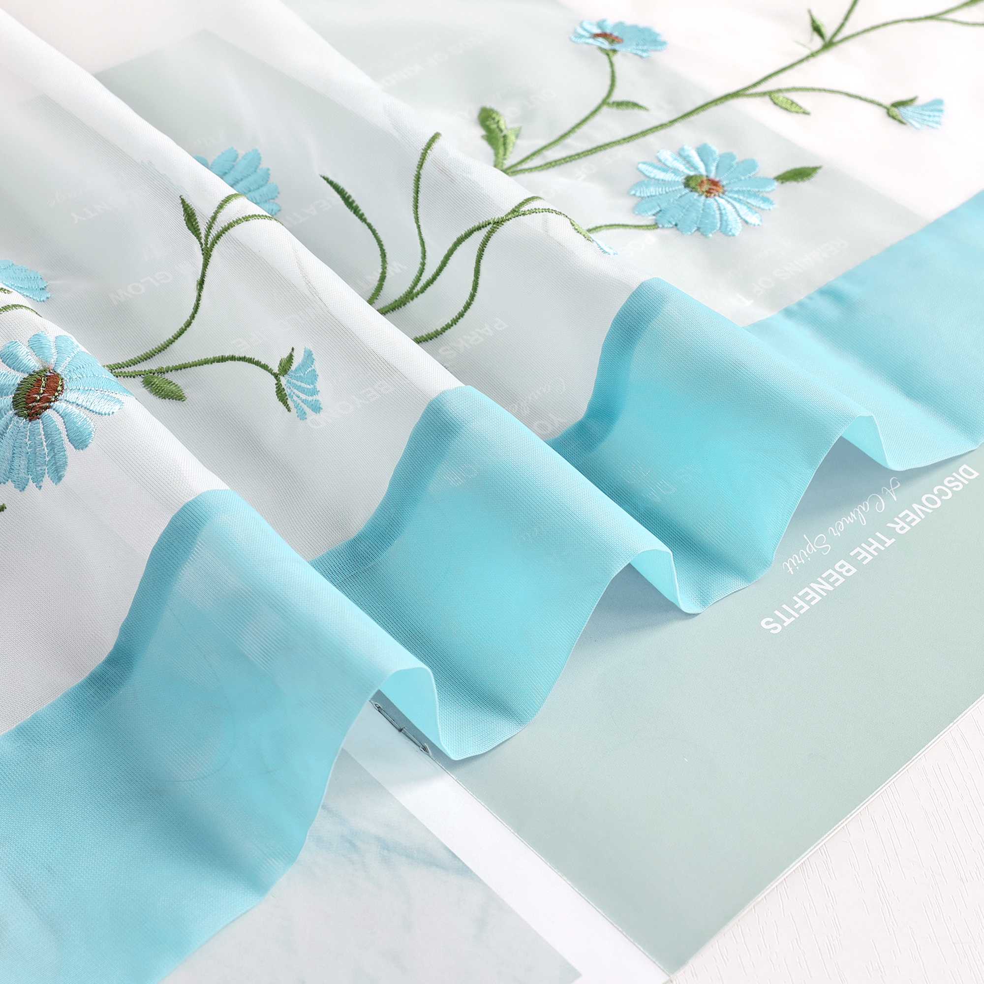 Raffrollo Voile Raffgardinen mit Schlaufen Küche Fenster Vorhänge mit Blumenmuster Stickerei Transparent Weiß 1 Stück