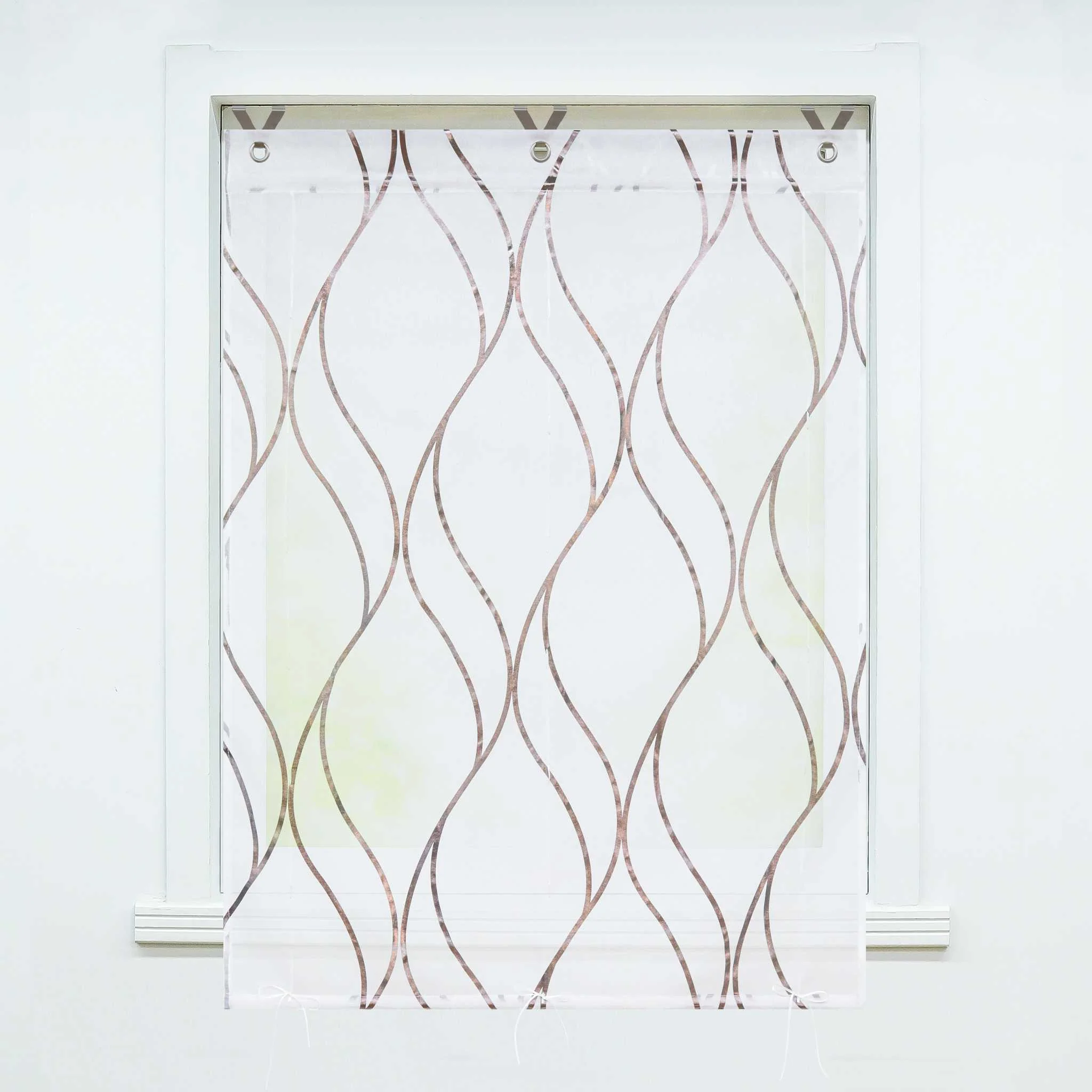 Rollos mit Ösen Gardinen Küche Raffgardinen Transparent Ösenrollo Vorhänge Mit Wellen-Druck Modern Voile 1 Stück