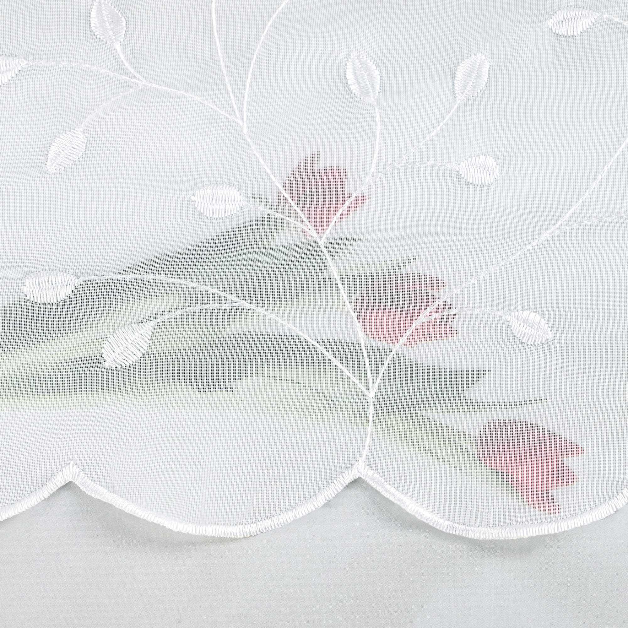 Scheibengardine mit Blumenstickerei Modern Voile Bistrogardine mit Lochleiste Unifarbige Kurzstores Landhausstil Transparent 1 Stück