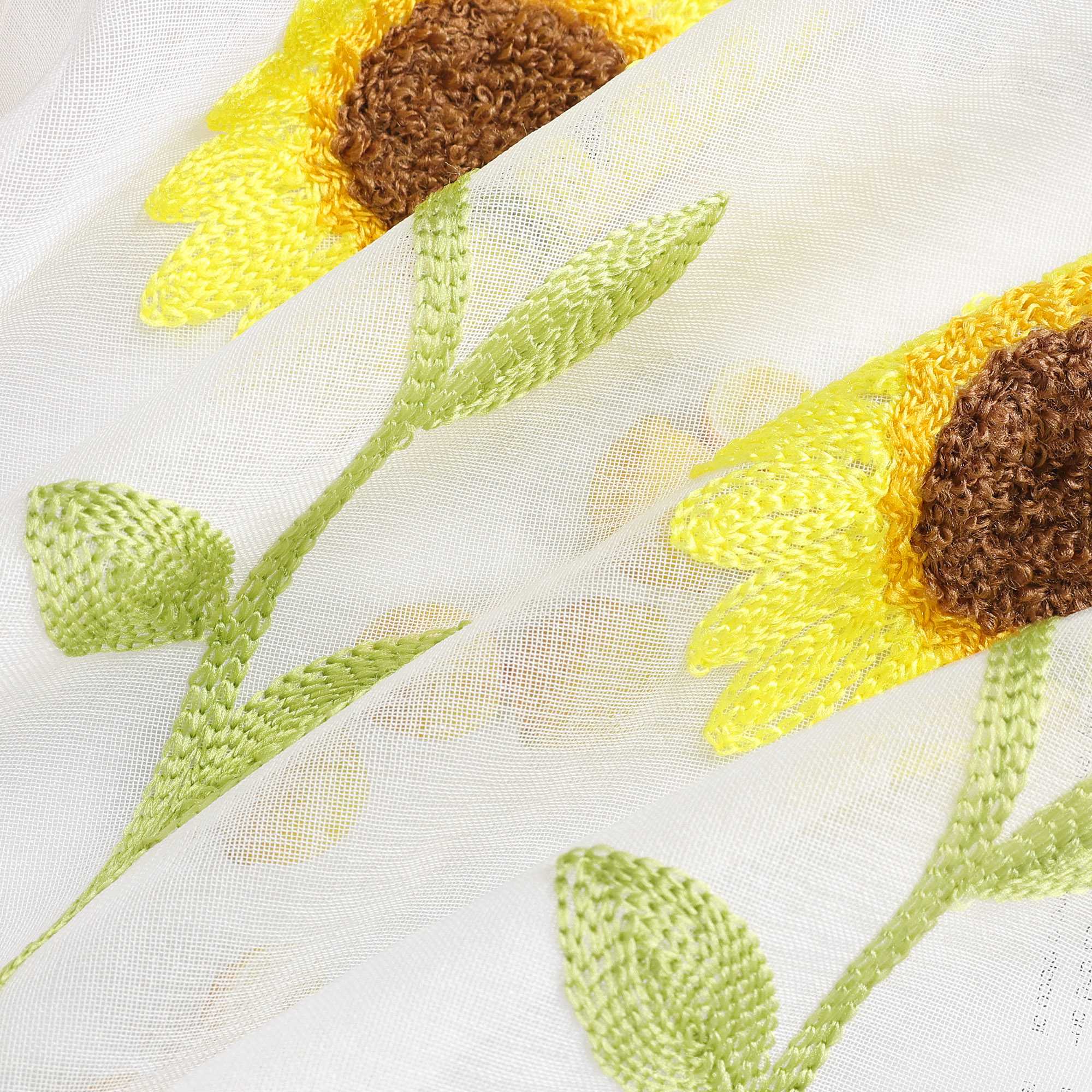 Scheibengardinen Bistrogardinen durch Tunnelzug Voile Küche Kinderzimmer mit Sonnenblume Stickerei Halbtransparent