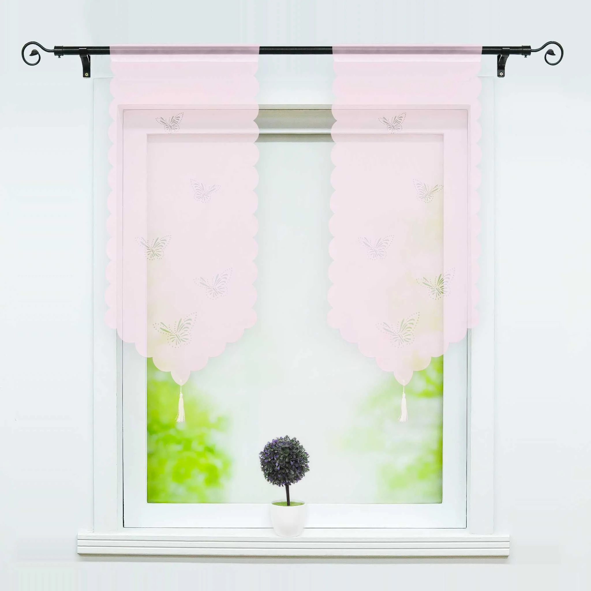 Transparente Scheibengardine mit Schmetterlingsdesign Dreiecksabschluss 1 Stück