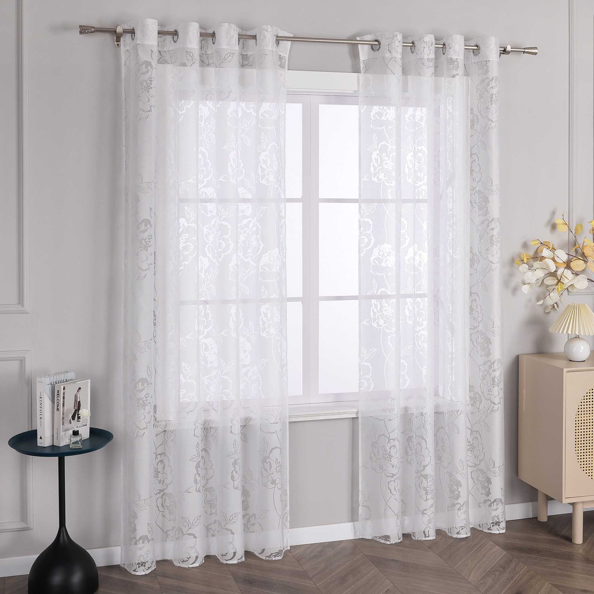 Vorhang mit Ösen Voile Gardine mit Rosenmuster Ösenschal transparent Schlafzimmer Wohnzimmer 1 Stück