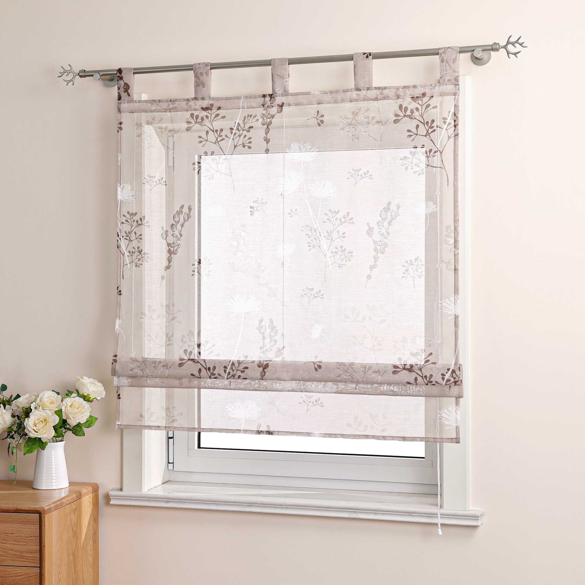 Raffrollo mit Schlaufen Voile Gardinen Landhaus Küche Raffgardinen Schlaufenrollo Transparent