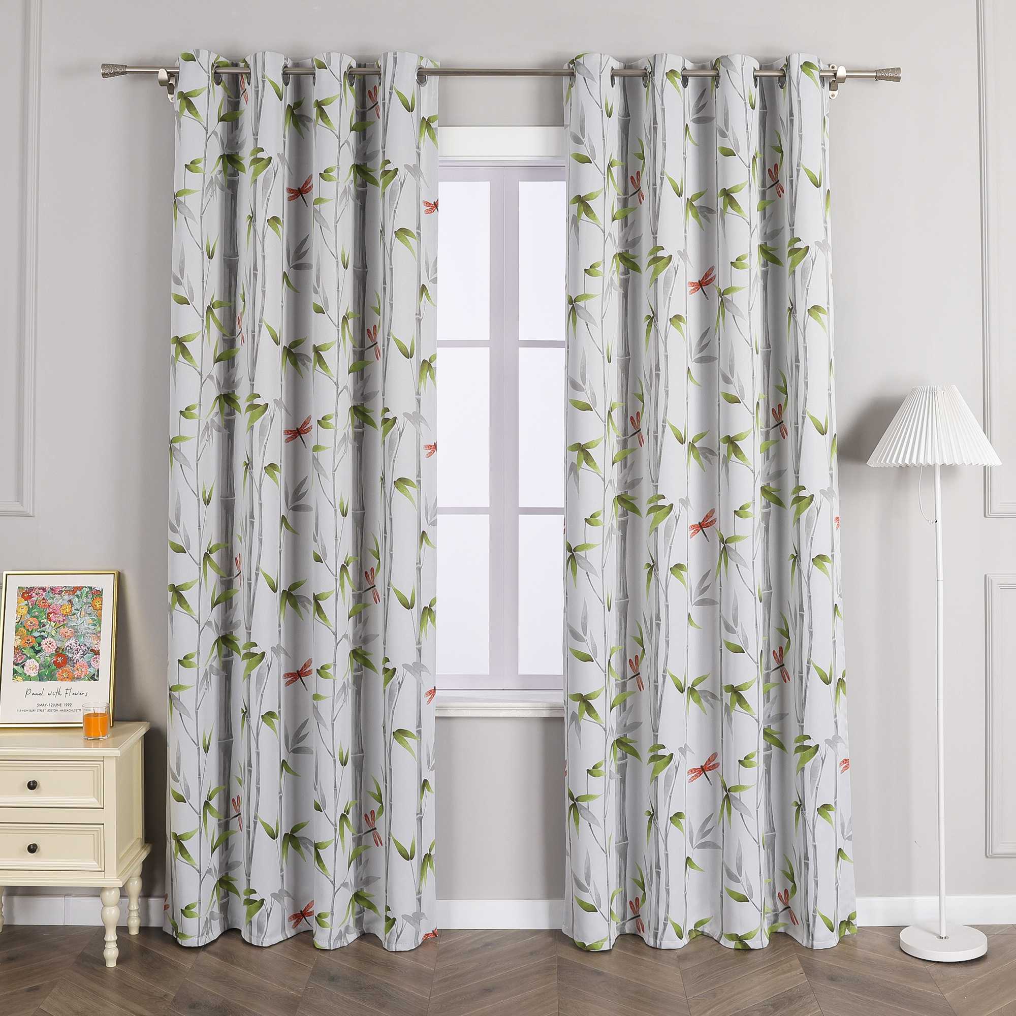 Verdunkelungsvorhänge Ösenschal Blickdicht mit Bambusmuster Hitzeschutz schlafzimmer Thermovorhang