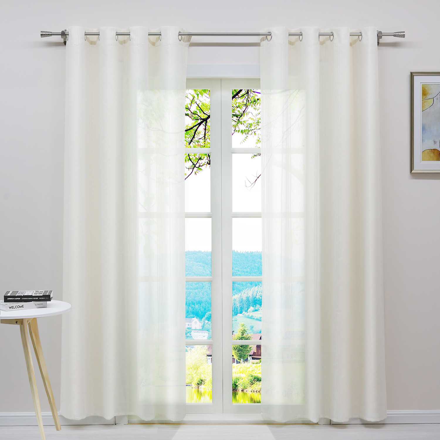 Vorhang 2er Set Voile Gardinen mit vertikalen Streifen Modern Transparent Schlafzimmer Wohnzimmer 2 Stück