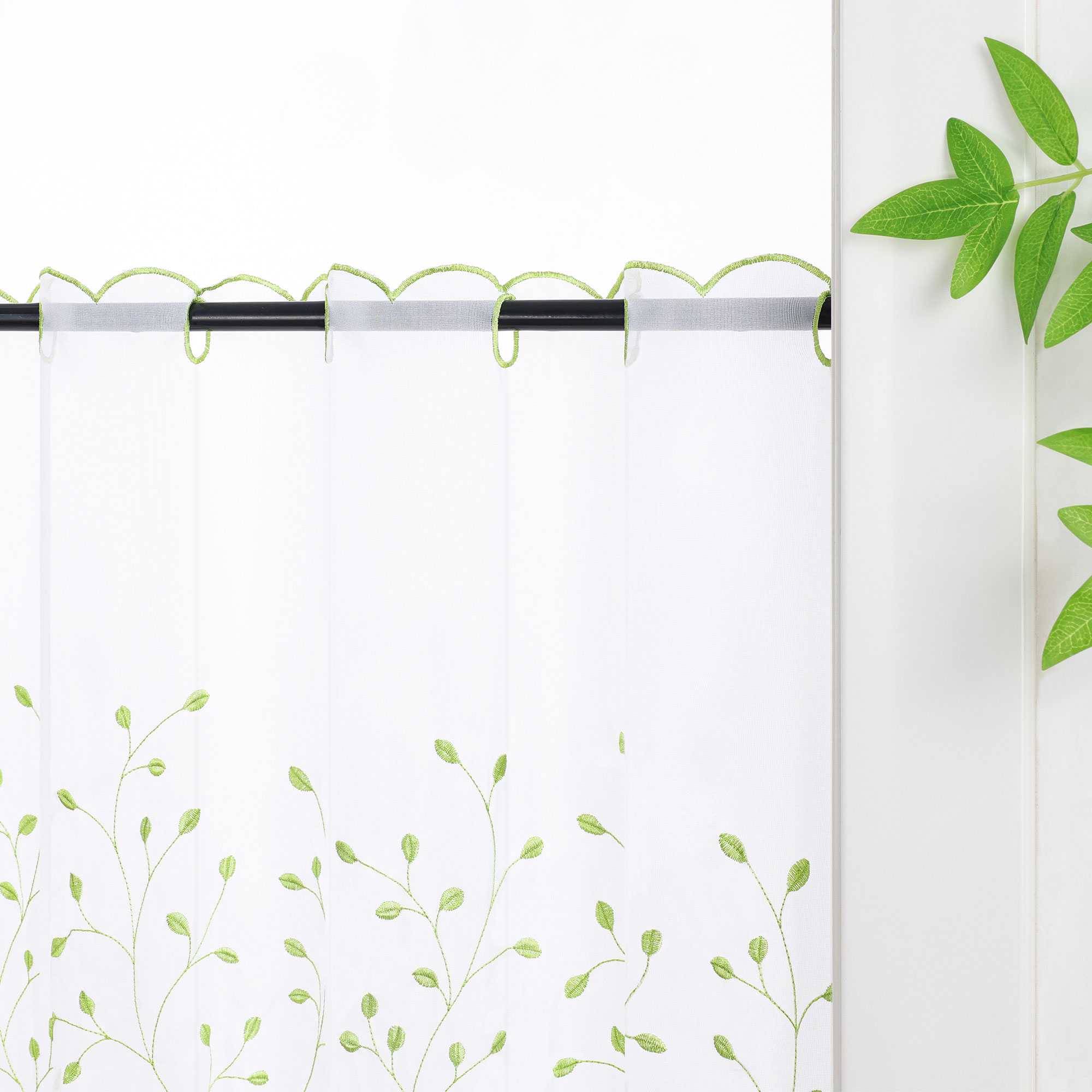 Scheibengardine mit Blumenstickerei Modern Voile Bistrogardine mit Lochleiste Unifarbige Kurzstores Landhausstil Transparent 1 Stück