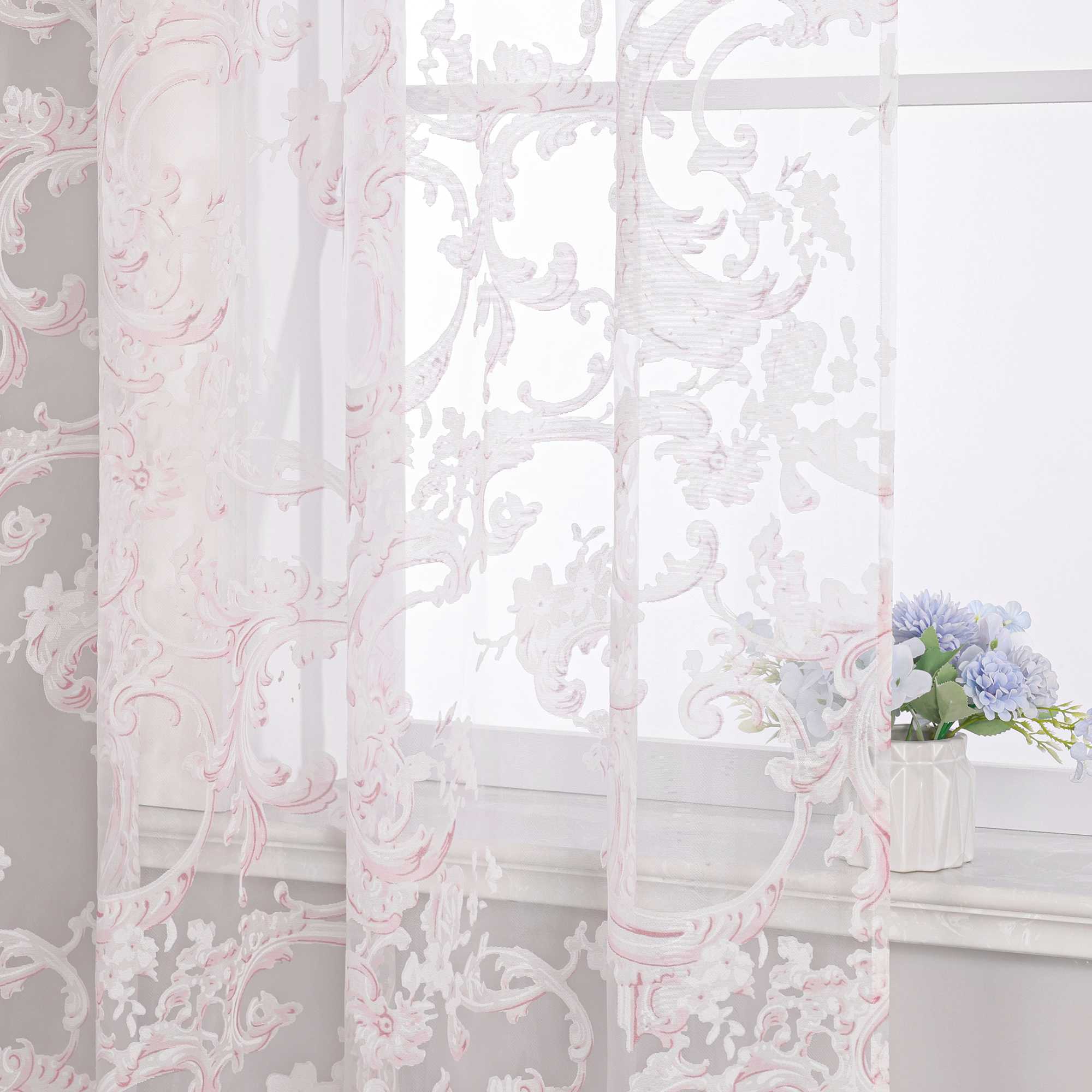 Eleganter Ösenschal mit Phönixblütenmuster | Transparente Voile Gardine für Schlafzimmer und Wohnzimmer