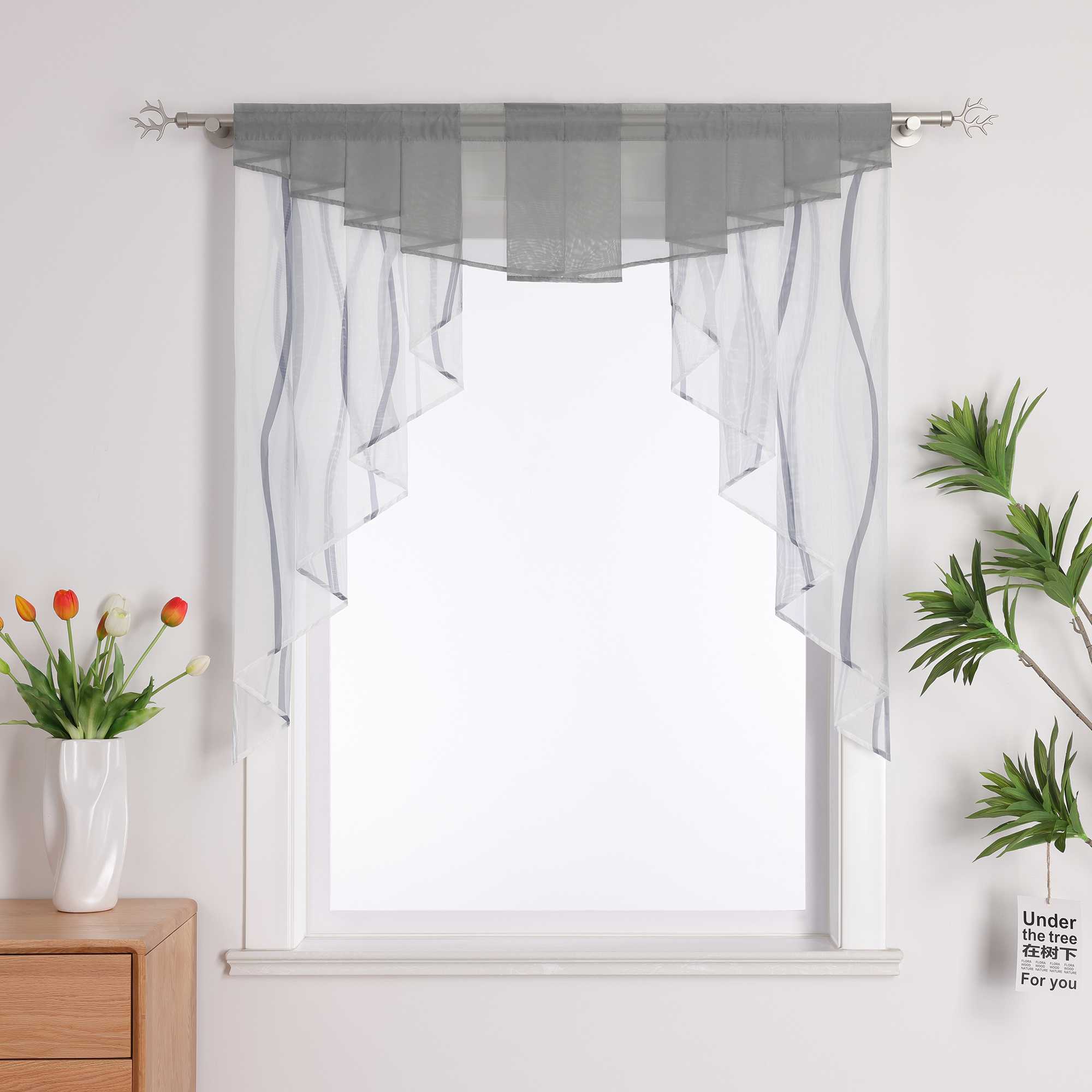 Scheibengardinen M Form mit Wellenmuster Tunnelzug Vorhangkopf Küche Gardinen