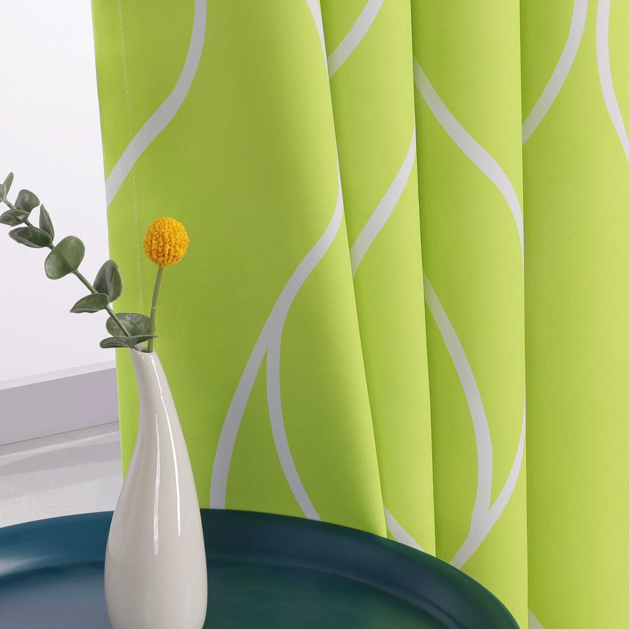 Verdunkelungsvorhänge Ösenschal mit Wellenmuster Blickdichte Landhaus Schlafzimmer  1 St.