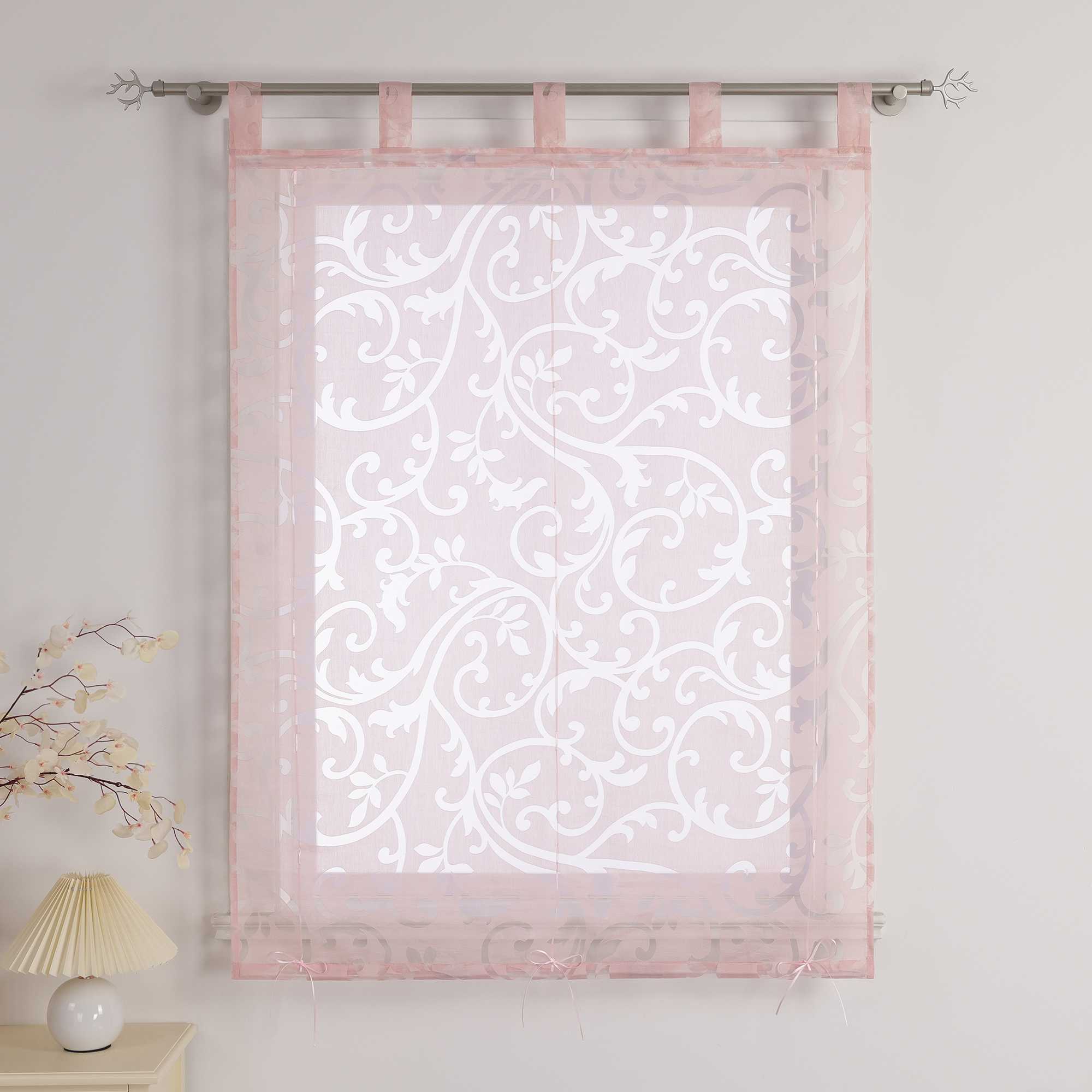 Transparente Schlaufengardine mit Blumenmuster Café Fenstergardine Raffrollos 1 Stück