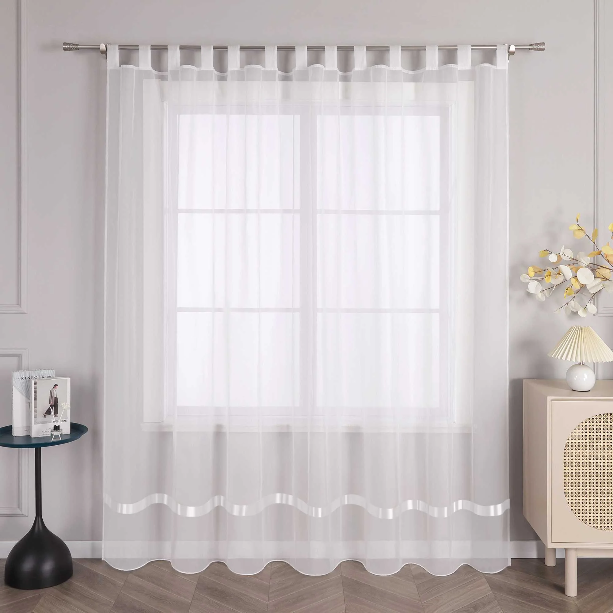 Transparenter Vorhang mit Seidenband Unifarbe Voile 1 Stück