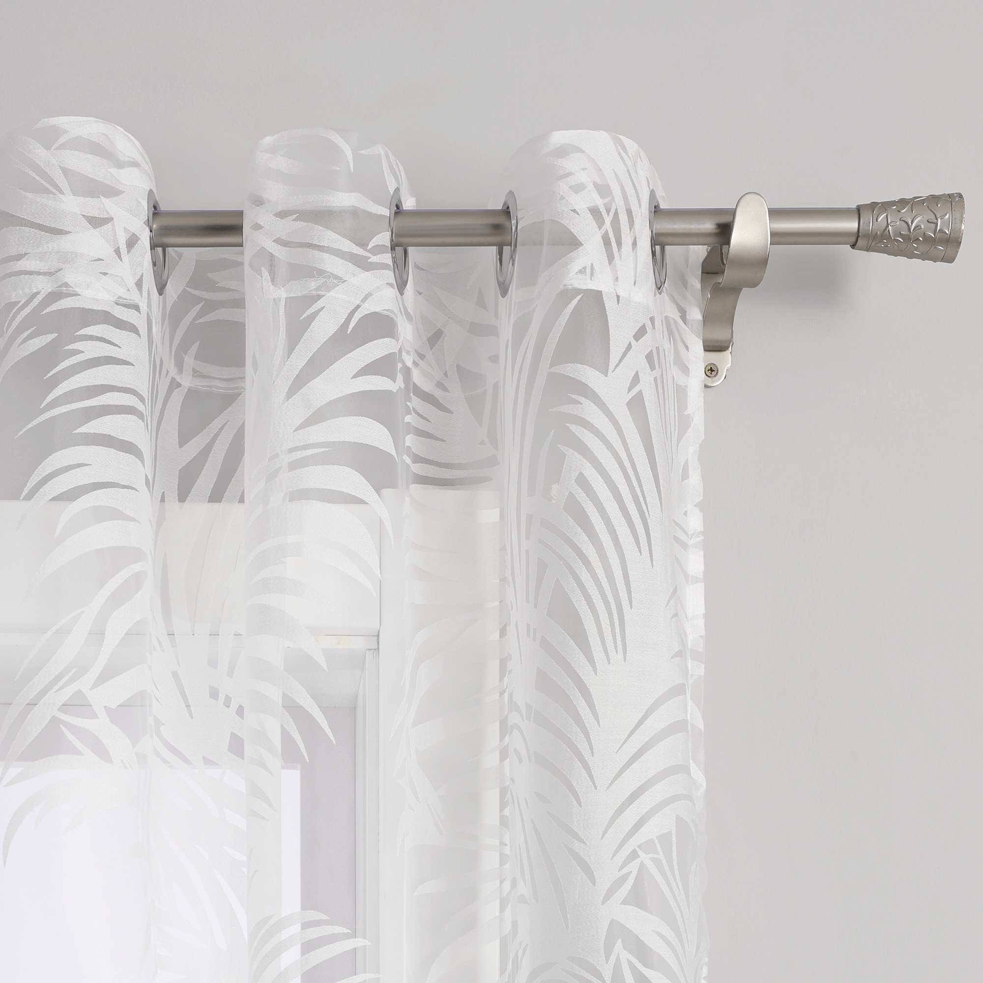 Voile Gardine in Ausbrenner mit Blätter Muster transparenter Vorhang Unifarbiges Schals Wohnzimmer Fensterschal 1 Stück