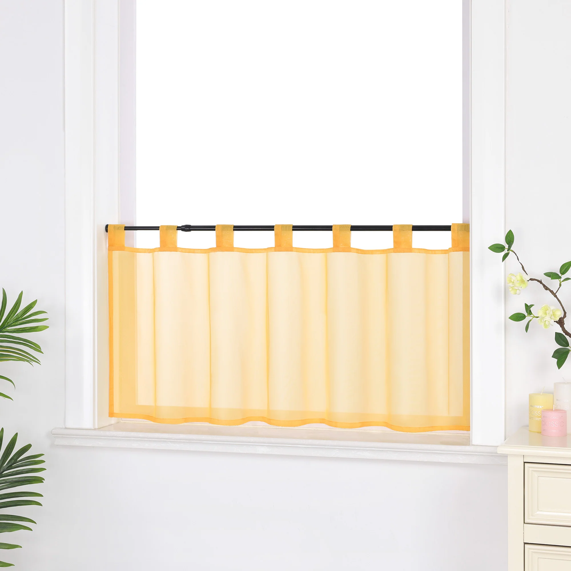 Scheibengardine unifarbend mit Schlaufen 100% Polyester