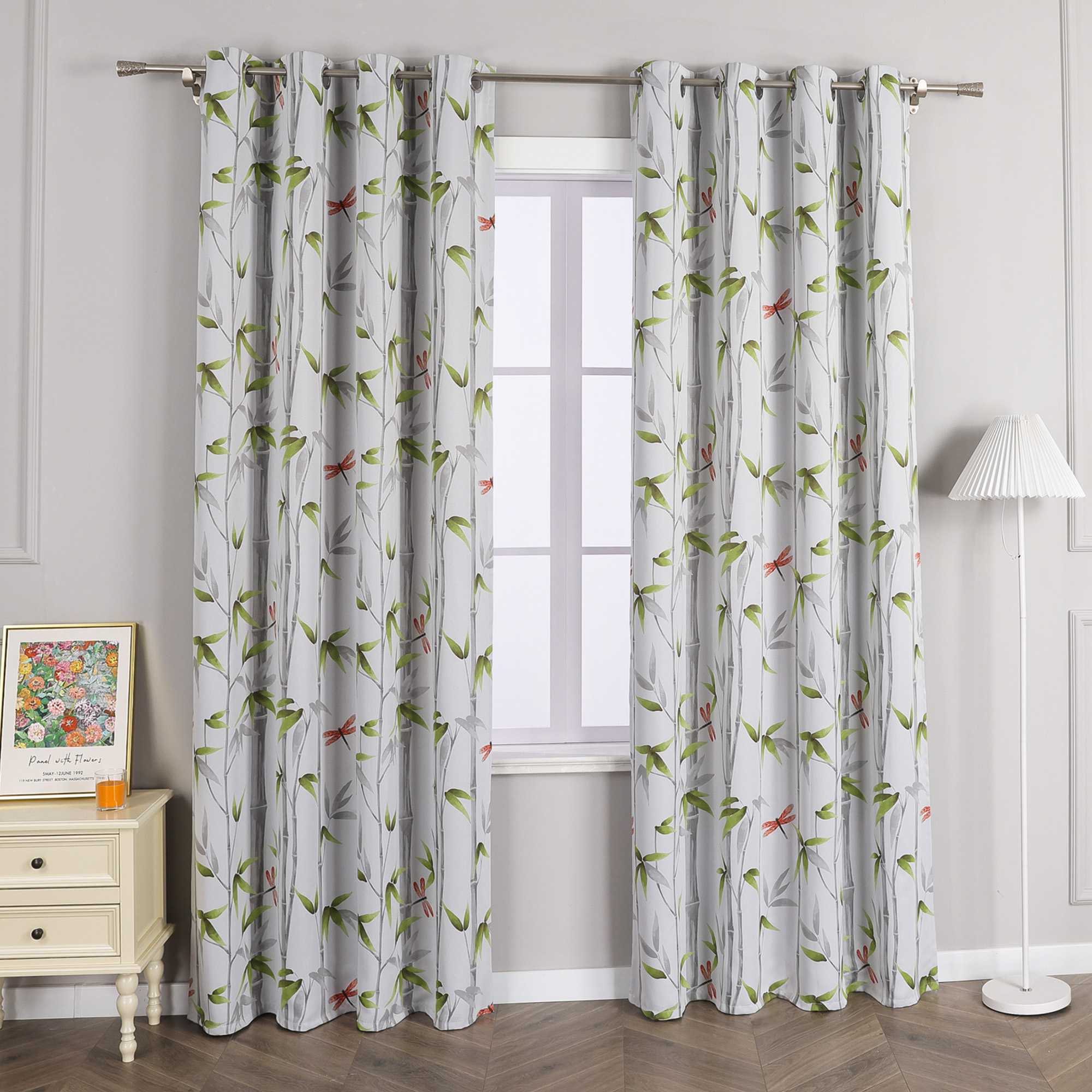 Verdunkelungsvorhänge Ösenschal Blickdicht mit Bambusmuster Hitzeschutz schlafzimmer Thermovorhang