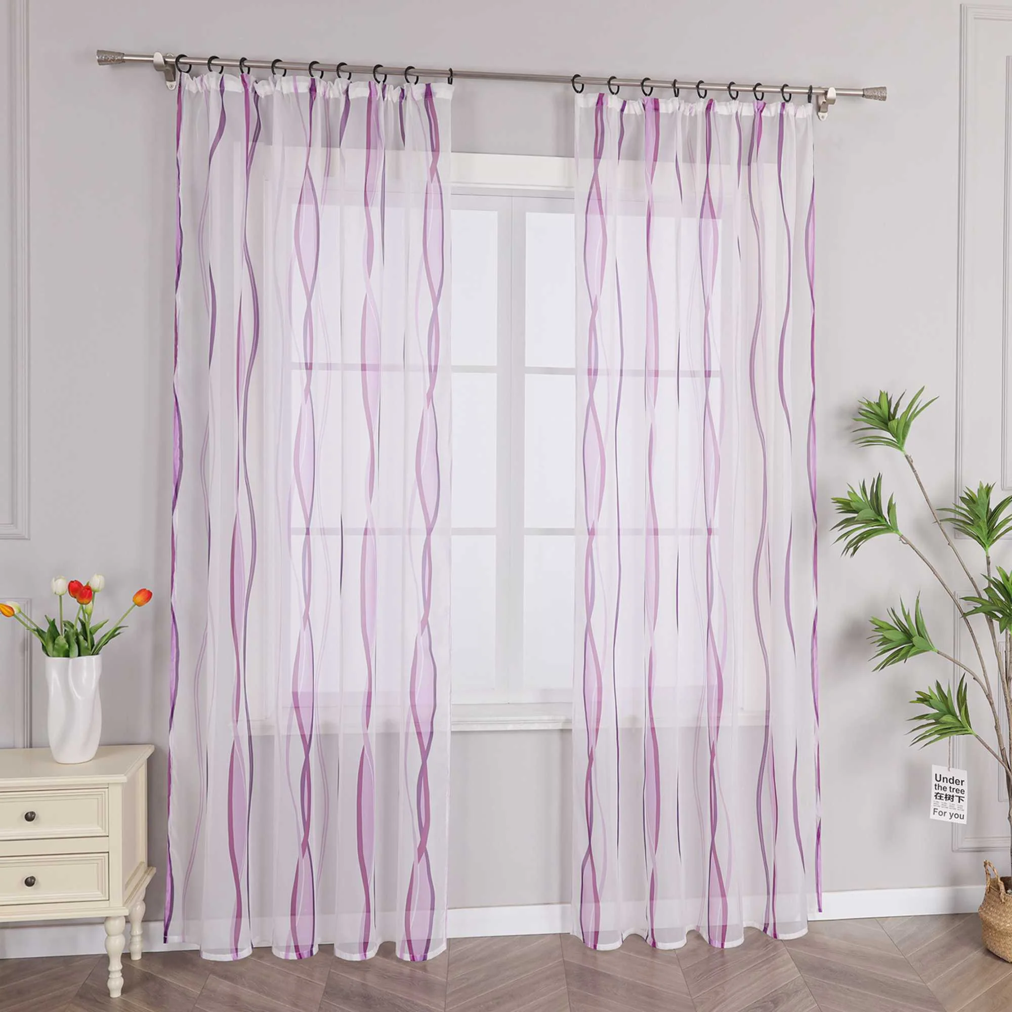 Vorhang Kräuselband aus Polyester mit bunten Wellenmustern tranparent 1 stück