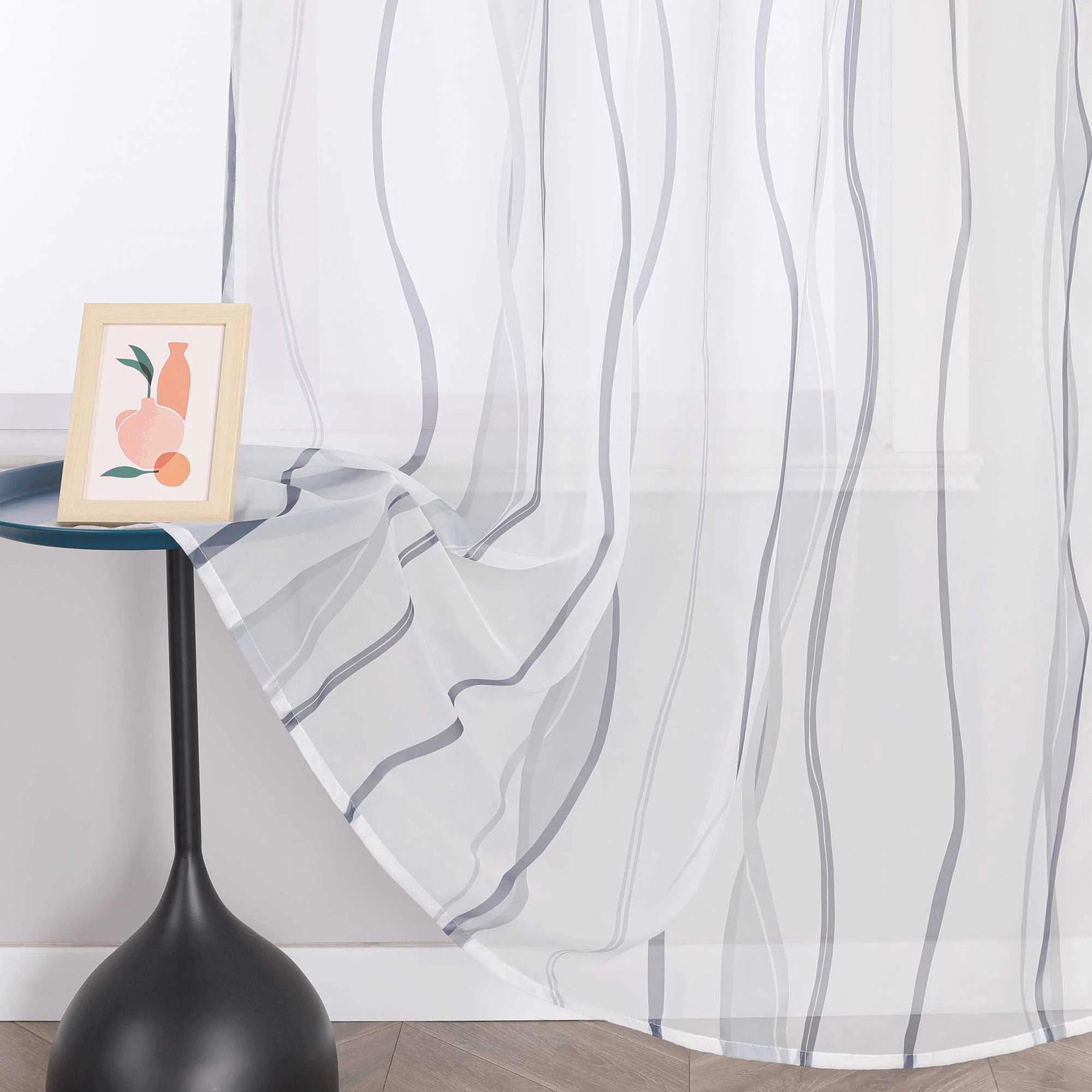 Vorhang Schlaufenschal aus Polyester mit bunten Wellenmustern tranparent 1 stück