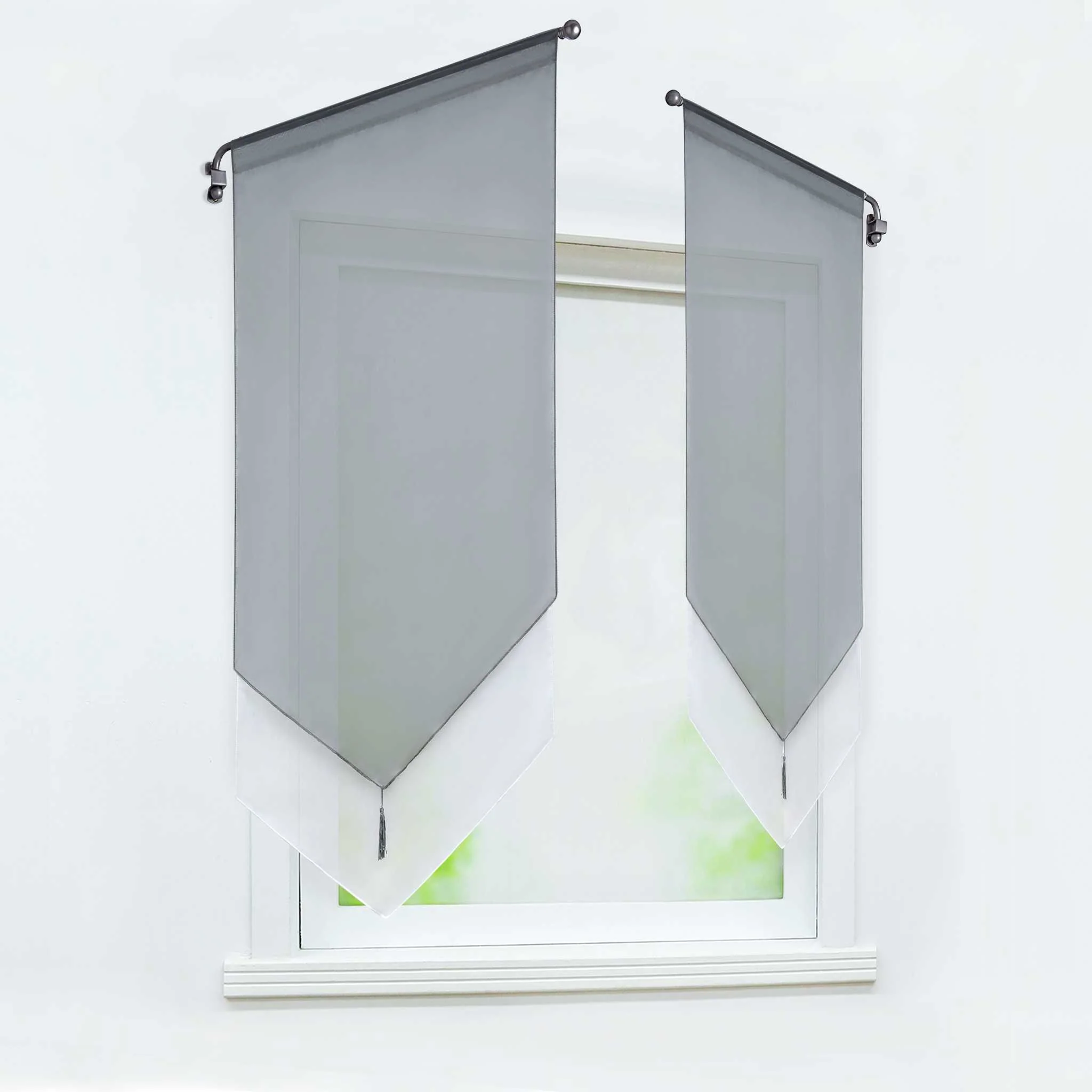 Scheibengardine durch Tunnelzug Voile Bistrogardinen mit Quaste Kurzstore Doppelte Vorhänge Halbtransparent 1 Stück