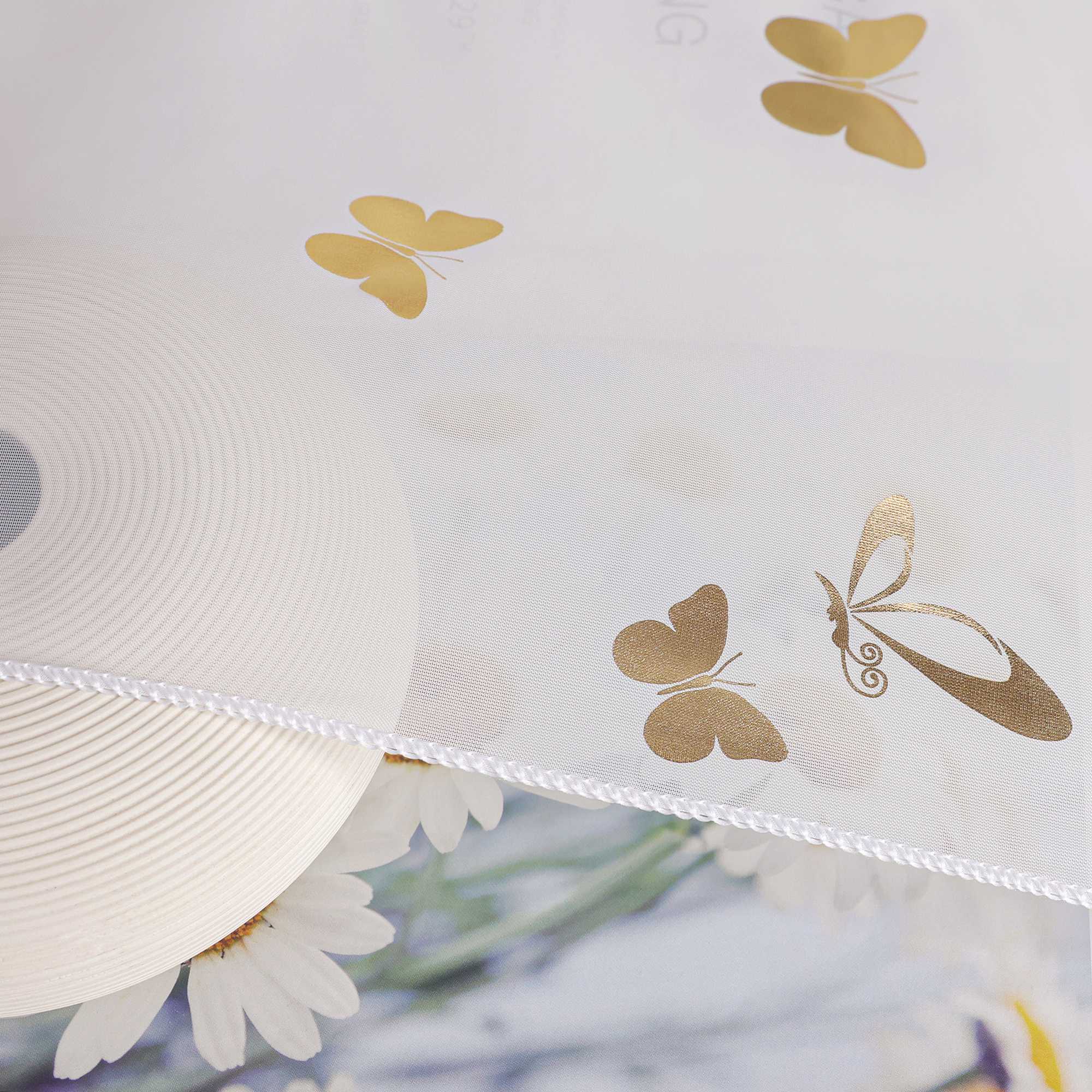 Scheibengardine Bistrogardine mit Schmetterlingsmuster Modern Voile Küche Gardinen Transparent 1 Stück