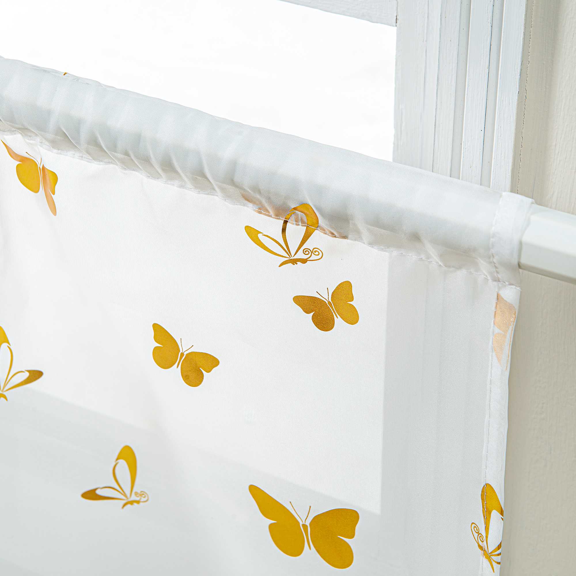 Scheibengardine mit Schmetterling Glanzdruck Transparent Küche Gardinen