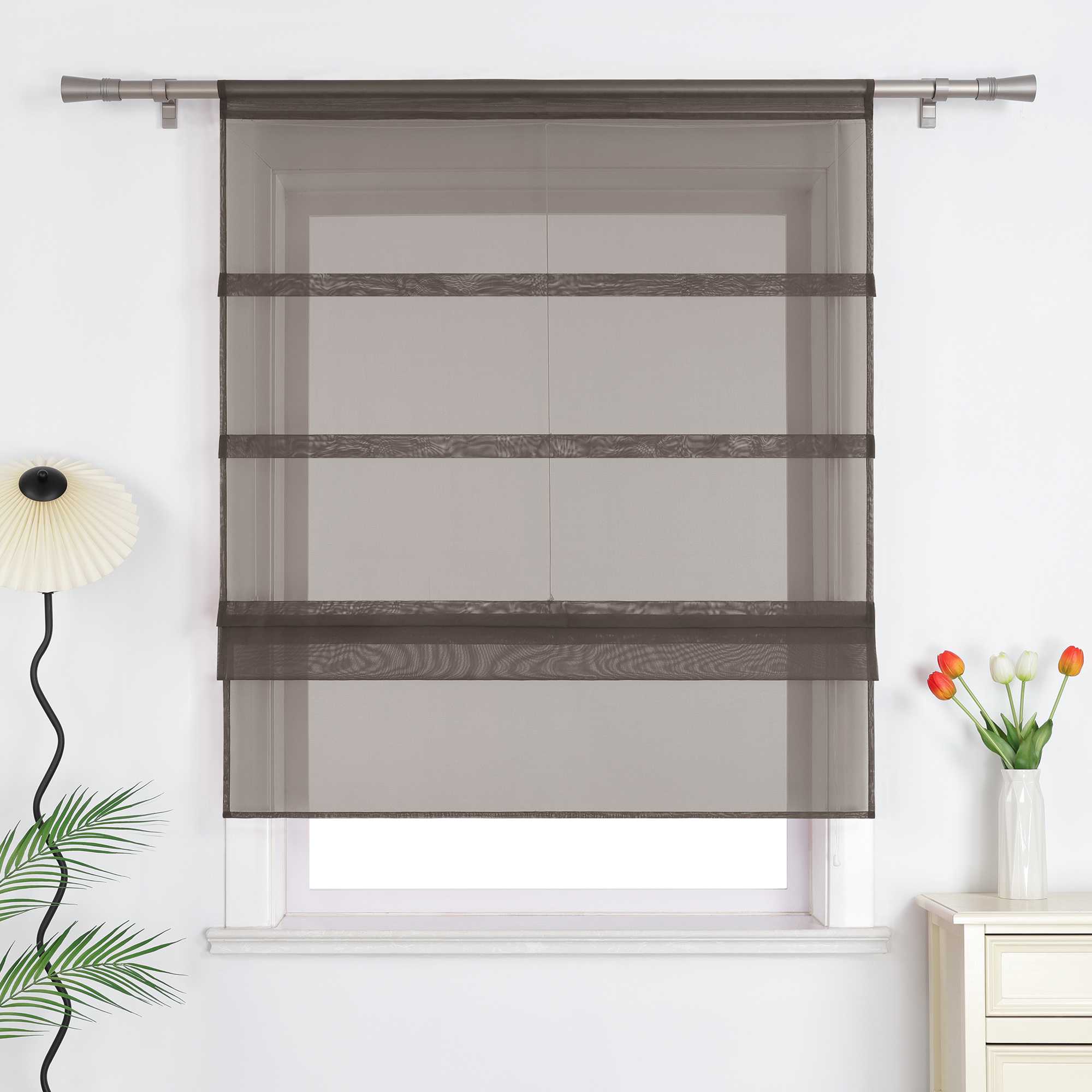 Raffrollo Voile Raffgardinen durch Tunnelzug Bändchenrollo Küche Gardinen Transparent Uni 1 Stück