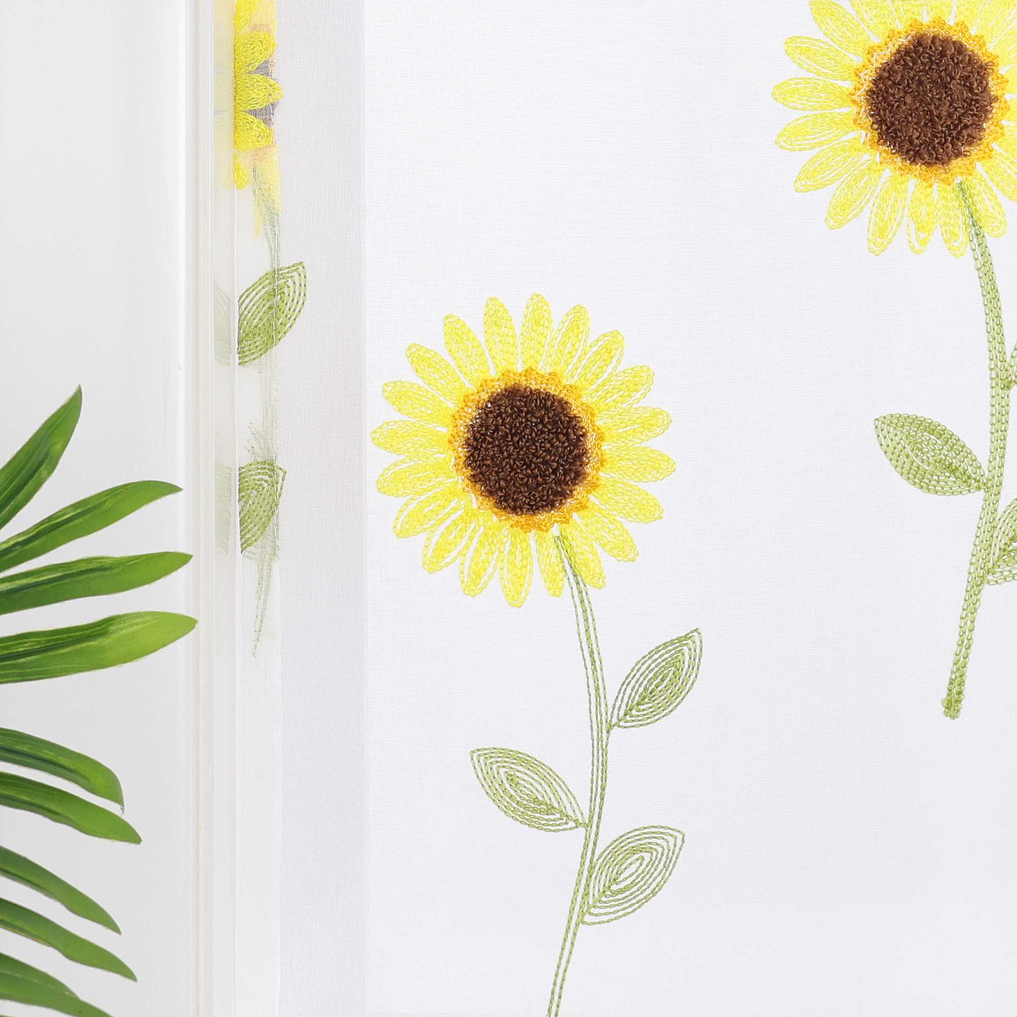 Scheibengardinen Bistrogardinen durch Tunnelzug Voile Küche Kinderzimmer mit Sonnenblume Stickerei Halbtransparent