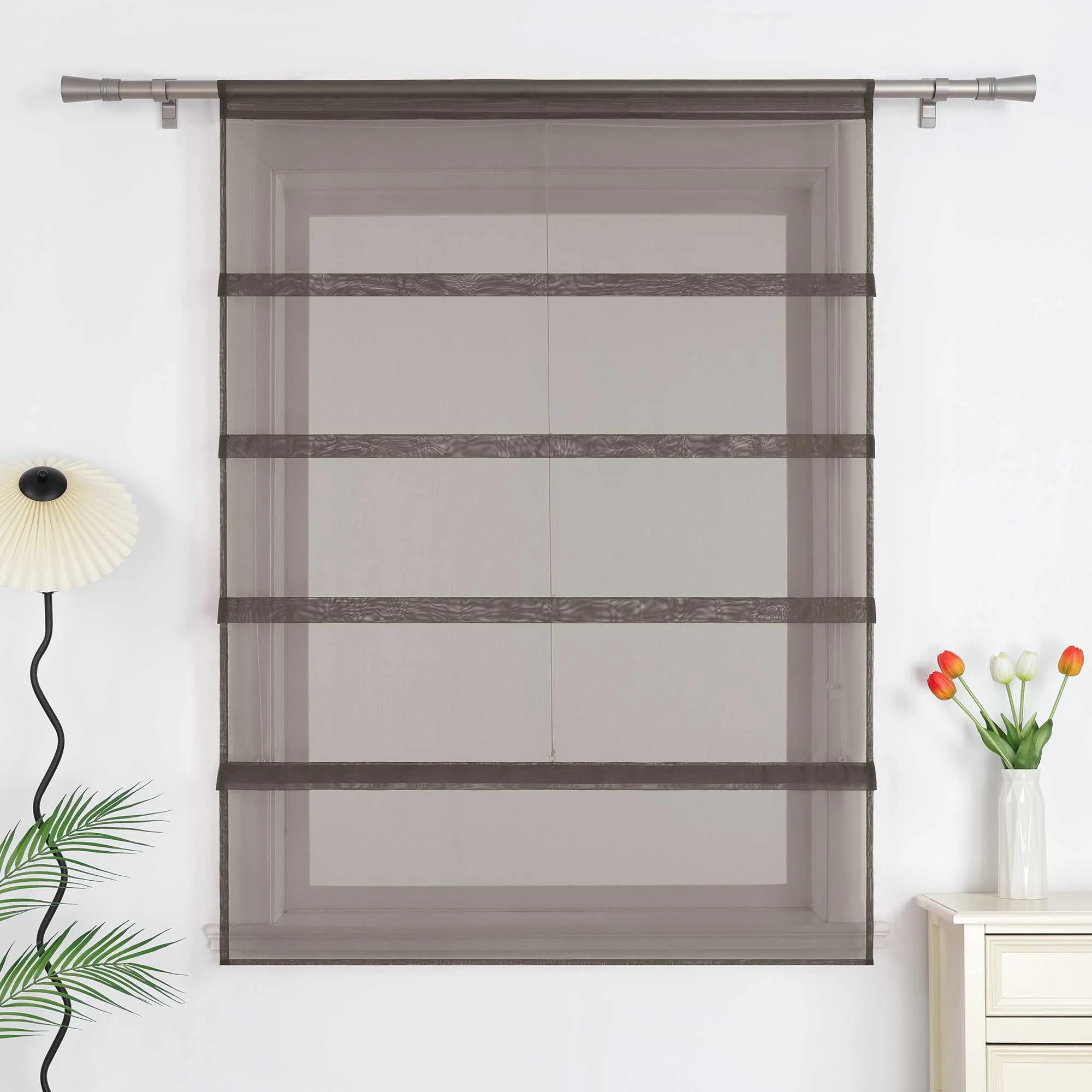 Raffrollo Voile Raffgardinen durch Tunnelzug Bändchenrollo Küche Gardinen Transparent Uni 1 Stück