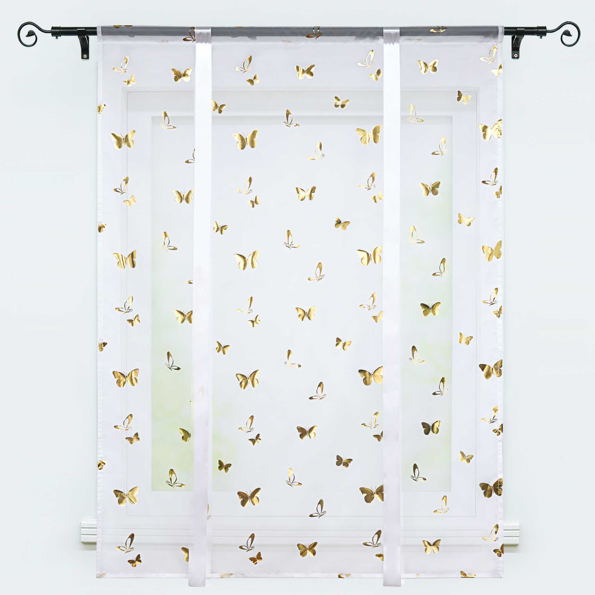 Rollos durch Stangendurchzug transparent mit Schmetterlingsmuster hochziehbare Falten 1 Stück