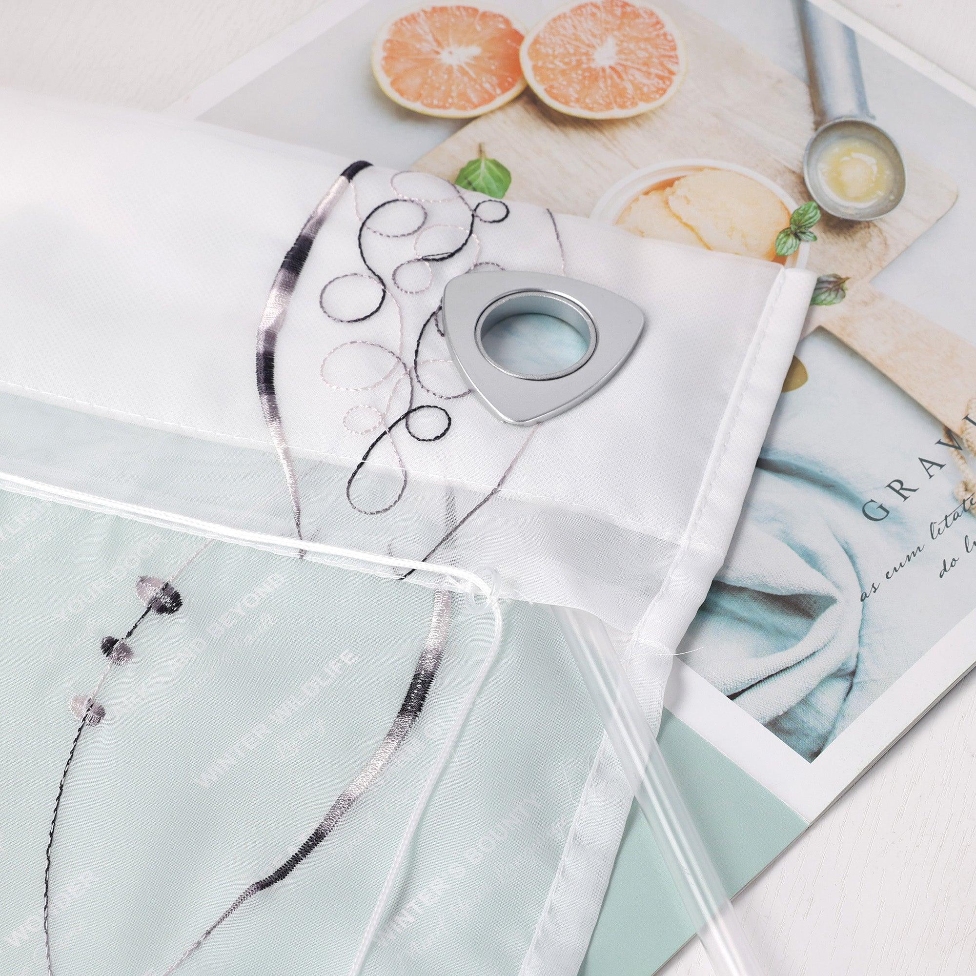 Raffrollo ohne Bohren Ösenrollo mit U Haken Bestickt Raffgardine Küche Gardinen mit Stickerei Transparent