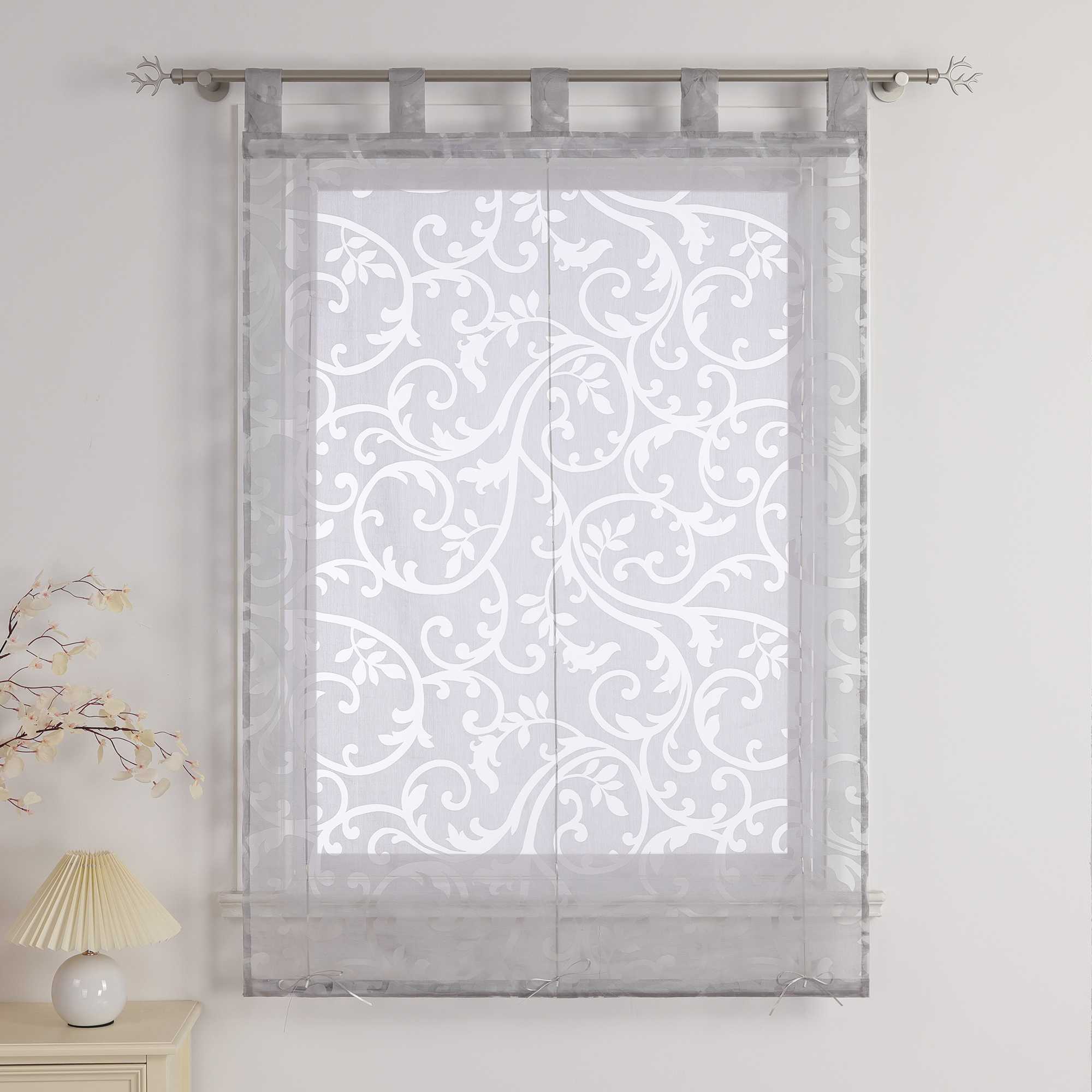 Transparente Schlaufengardine mit Blumenmuster Café Fenstergardine Raffrollos 1 Stück