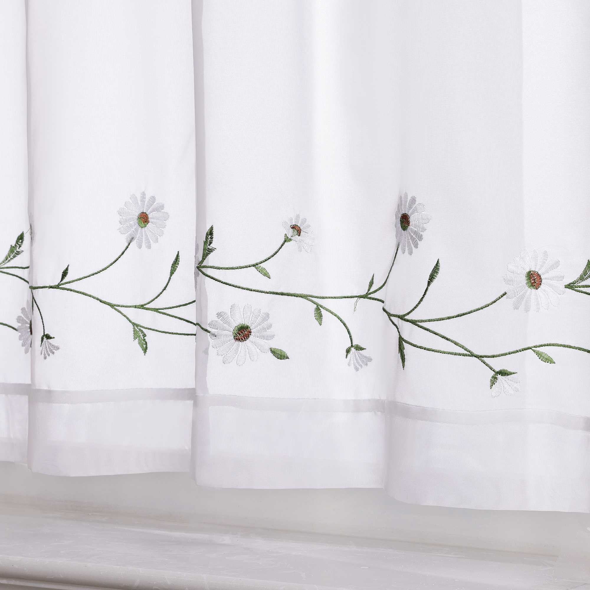 Scheibengardinen Bistrogardine Schlaufen Küche Gardinen Landhausstil Transparent Kurzstores mit kleiner Gänseblümchen-Stickerei