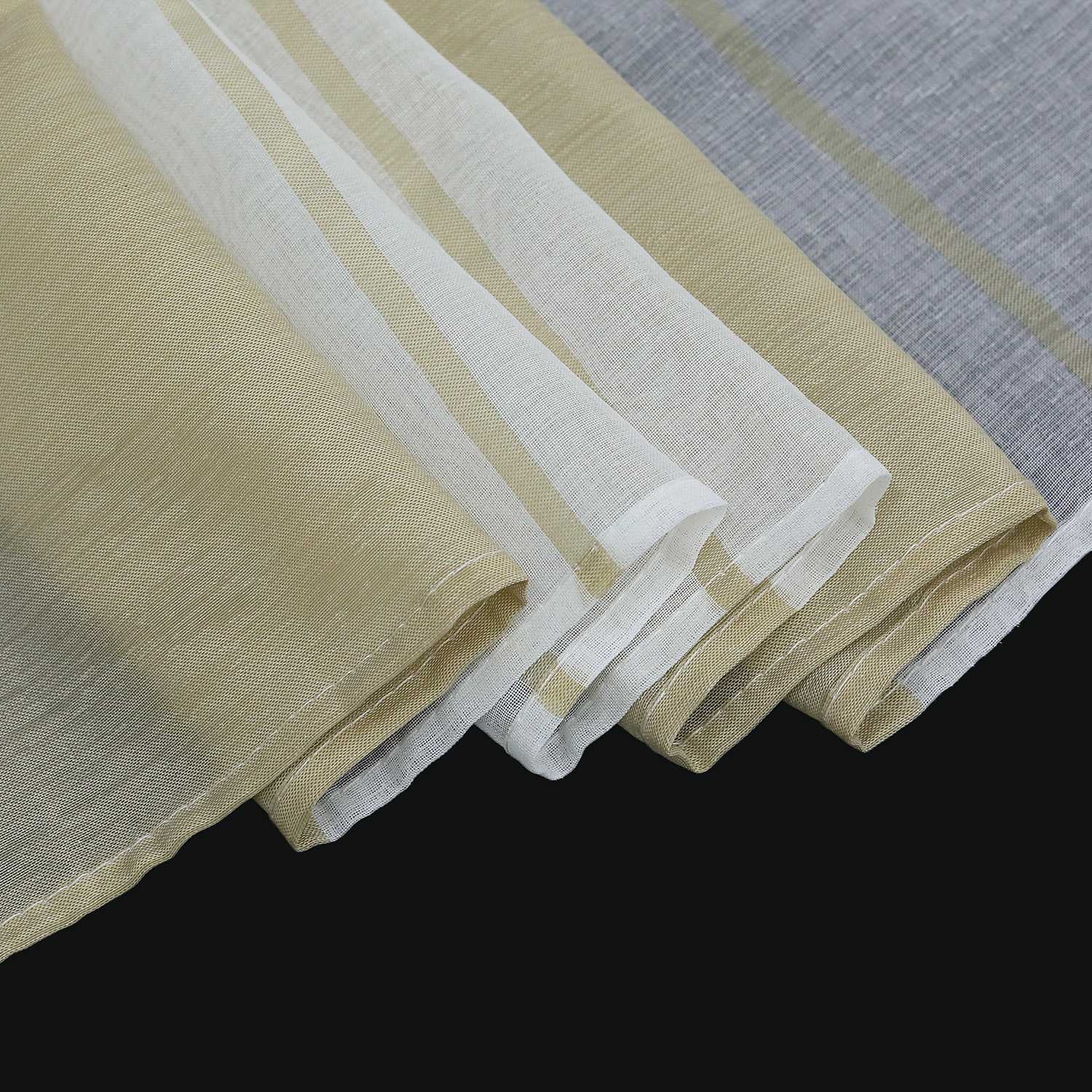 Scheibengardine durch Stangendurchzug zusammenziehbar weiße Streifenmuster halbtransparent 1 Stück