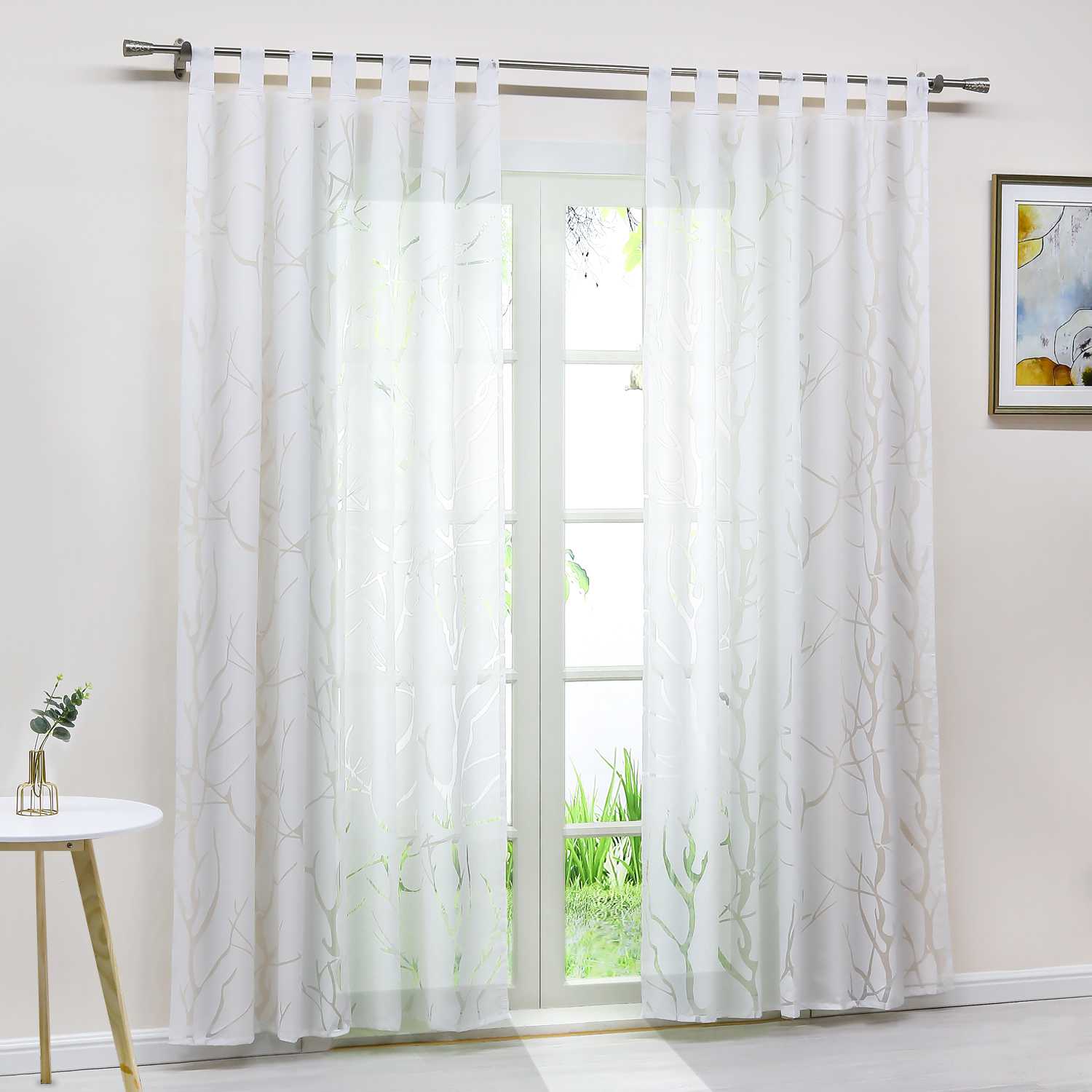 Transparenter Vorhang mit grobes Zweigmuster leicht Schutzfunktion Lichtdurchlässigkeit Gartenstil 1 Stück