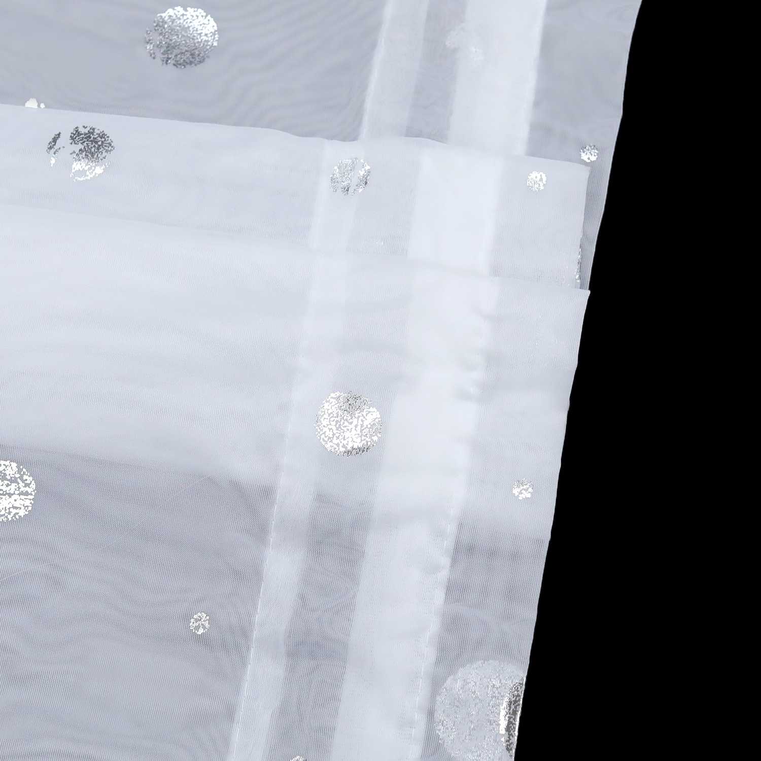 Scheibengardine 2-Teilige Doppelschichtige Küchengardinen Voile Bogen Kurzstores mit Glänz Kreise Tunnelzug