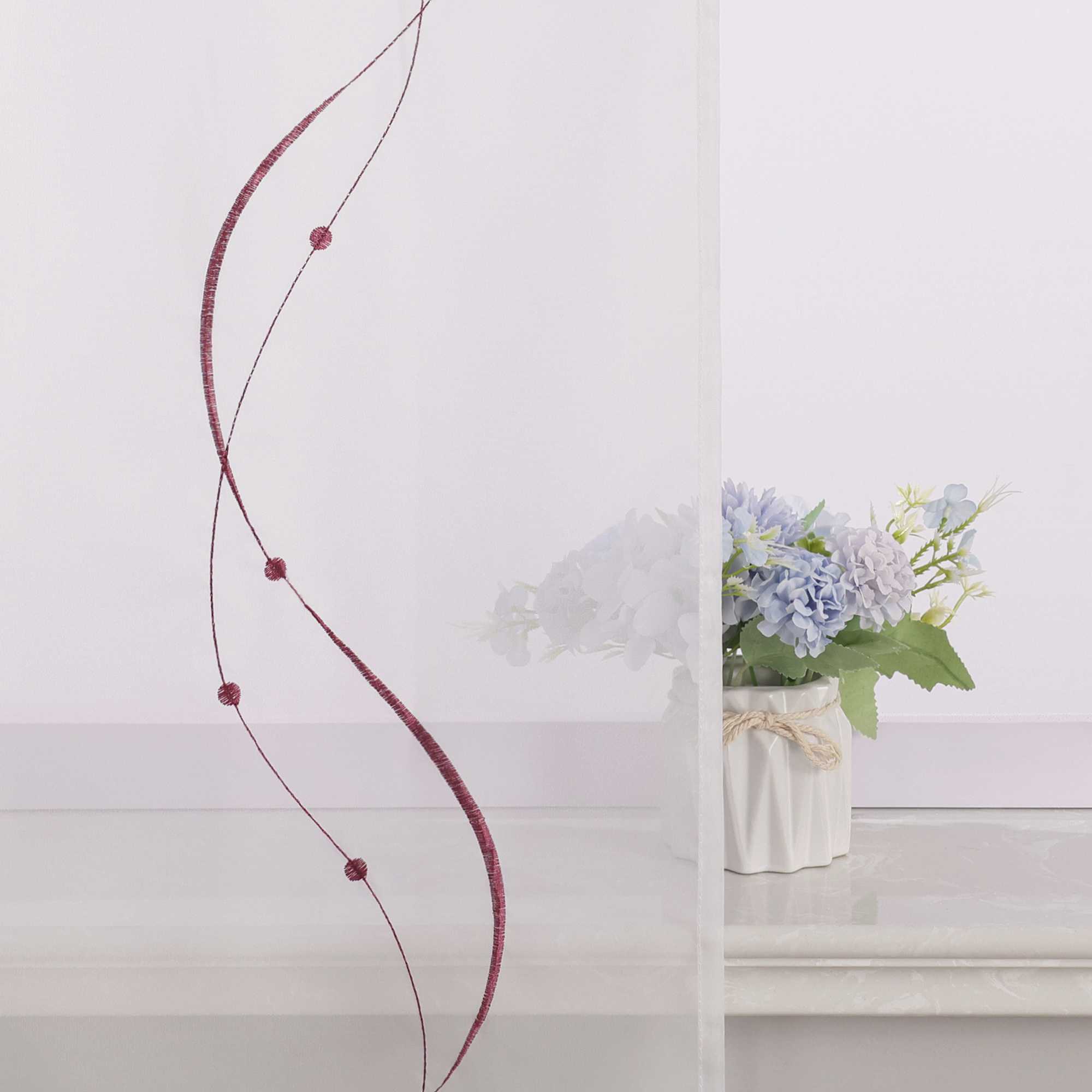 Schiebegardinen mit Schlaufen 2er Flächenvorhänge Schiebevorhang mit Wellenperlenmuster Stickerei Transparent