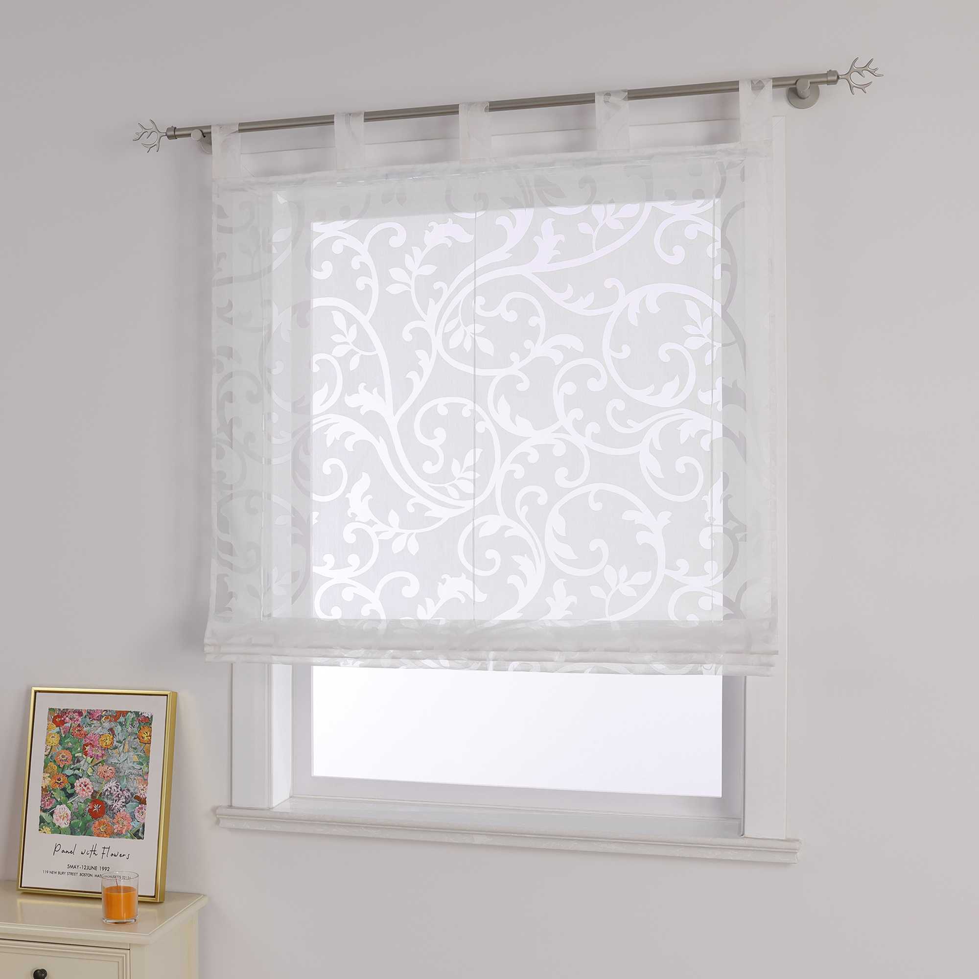 Transparente Schlaufengardine mit Blumenmuster Café Fenstergardine Raffrollos 1 Stück