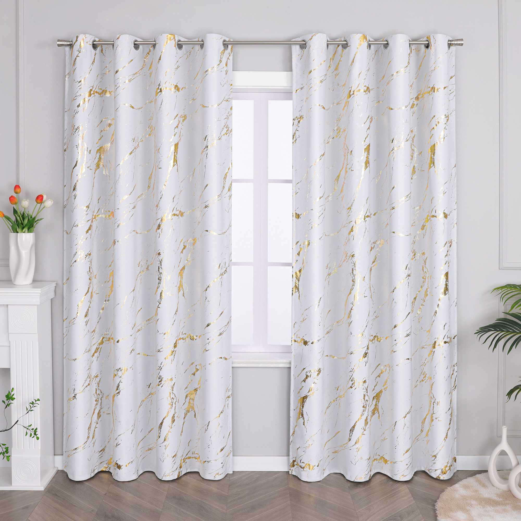 Verdunkelungsvorhang mit Marmor-Optik luxuriöser Fensterschal Wohnzimmer 1 Stück